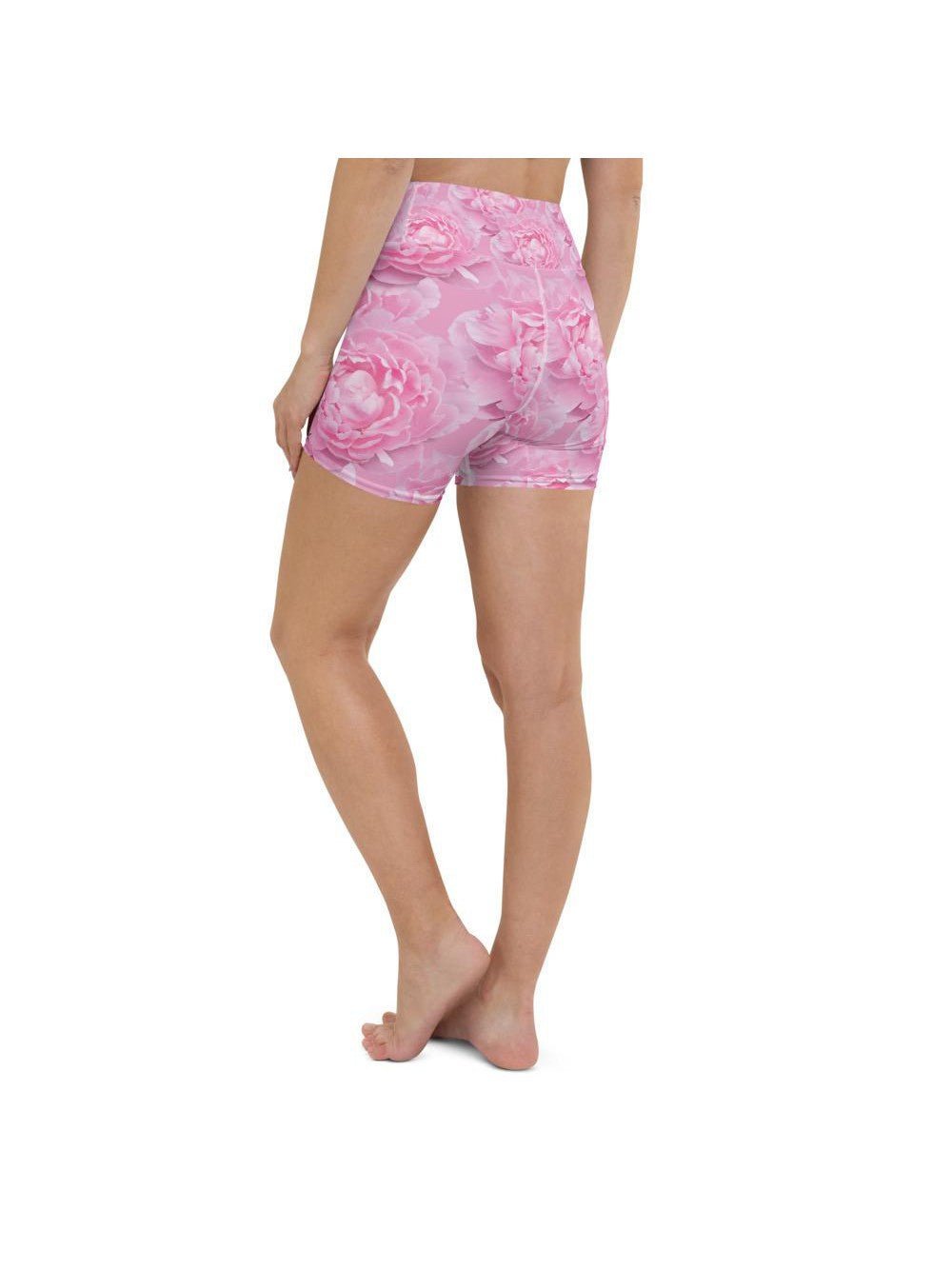 Womens Yoga Shorts Peony Flower Pink/White | Gearbunch.com