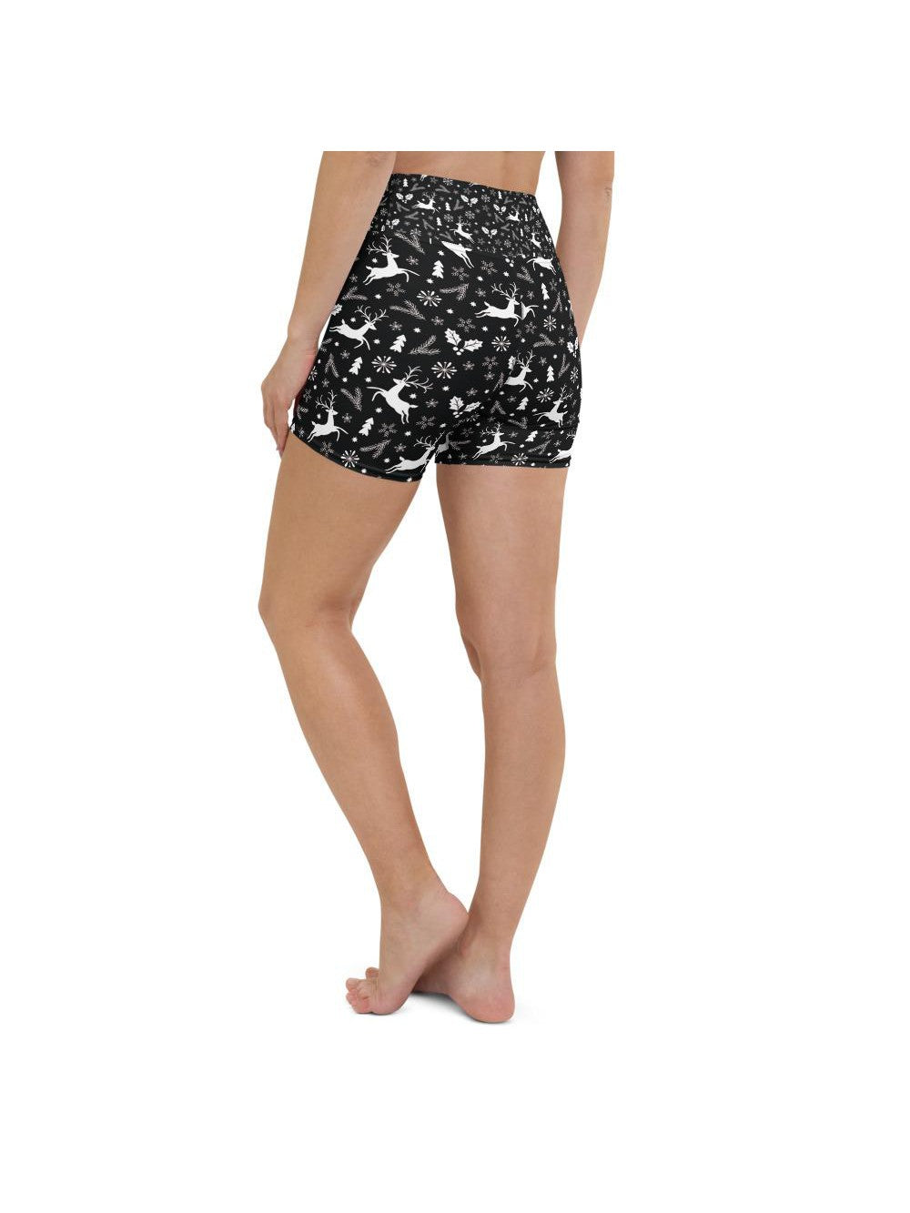 Womens Yoga Shorts Black Reindeer Christmas White/Grey | Gearbunch.com