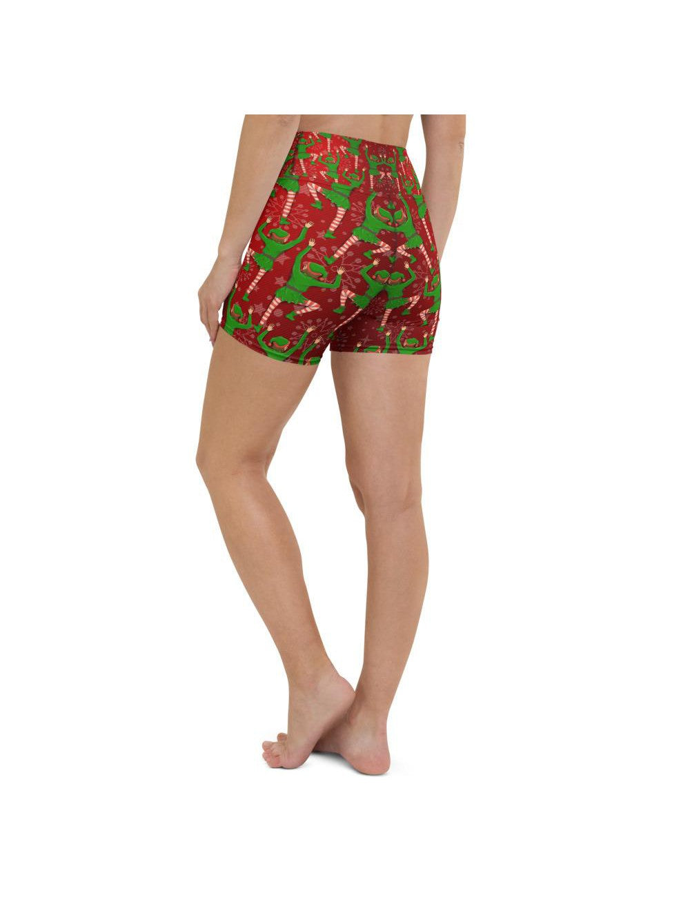 Womens Yoga Shorts Santa's Elves Red/Green/White | Gearbunch.com