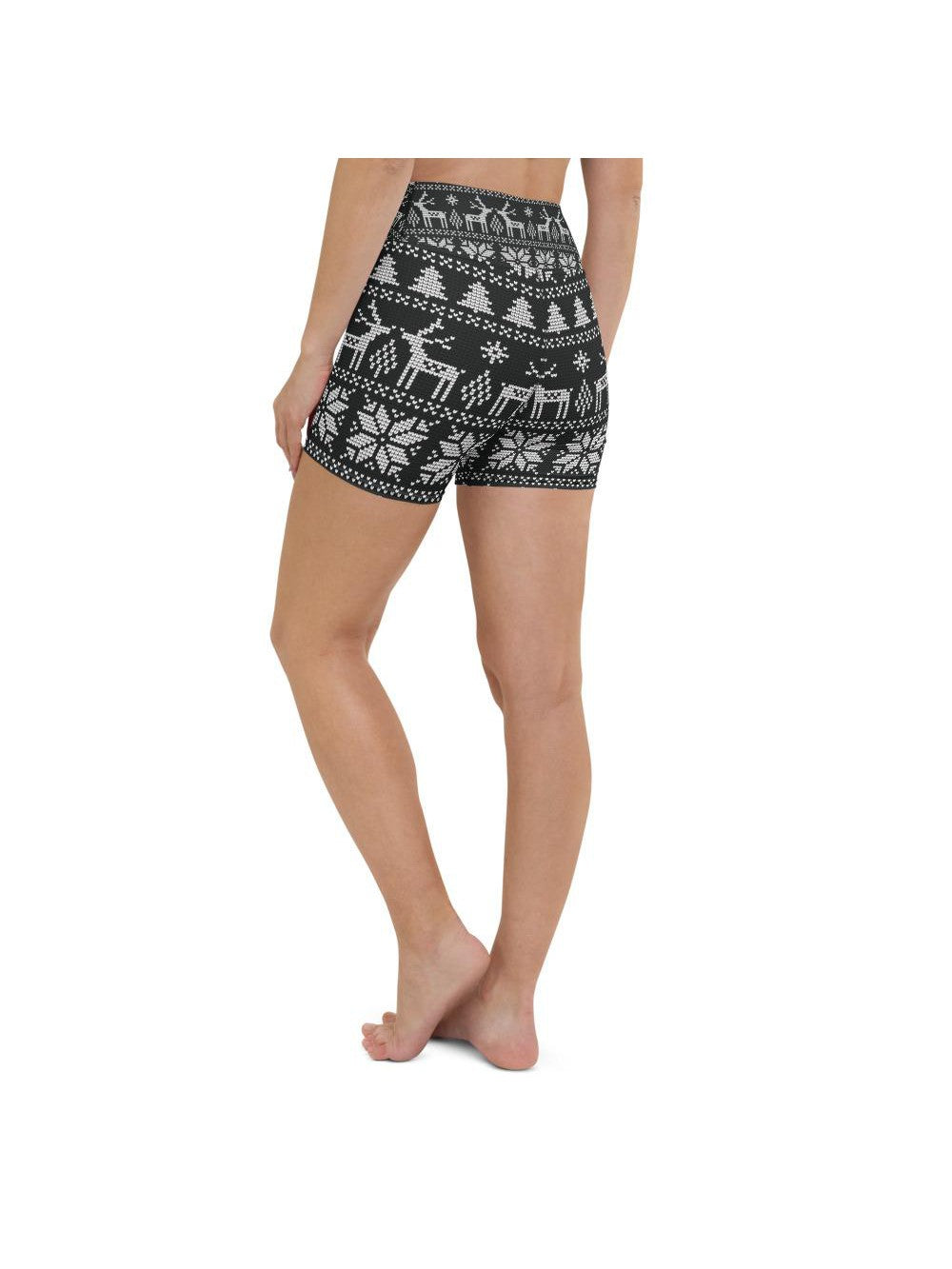 Womens Yoga Shorts B&W Ugly Christmas Black/White | Gearbunch.com