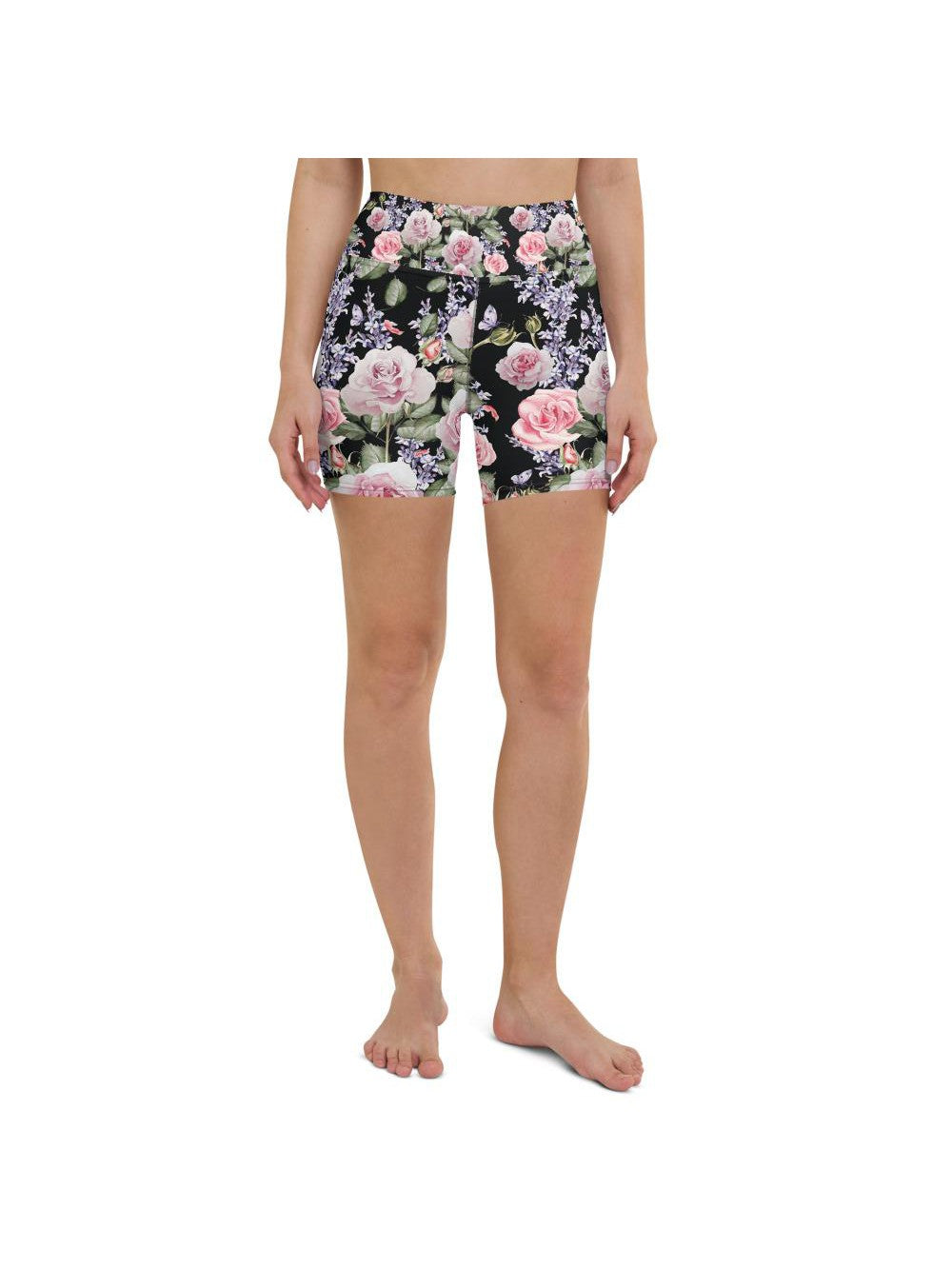 Watercolor Roses & Lavender Yoga Shorts Gearbunch