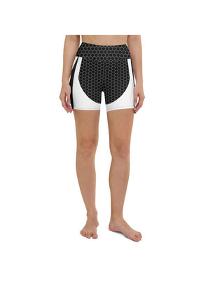 Womens Yoga Shorts Black & White Honeycomb Carbon | Gearbunch.com