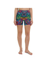 Womens Yoga Shorts Colorful Feathers Green/Purple/Red | Gearbunch.com