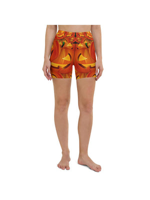 Womens Yoga Shorts Halloween Pumpkin Orange/Yellow | Gearbunch.com