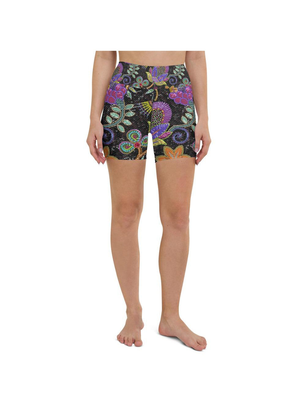 Womens Yoga Shorts Faux Paillette Flower Grey/Green | Gearbunch.com