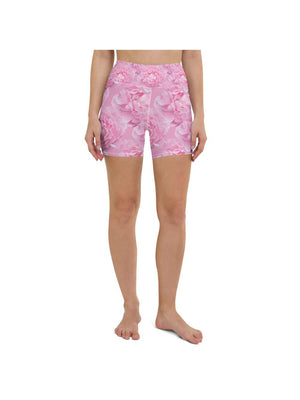 Womens Yoga Shorts Peony Flower Pink/White | Gearbunch.com