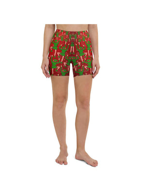 Womens Yoga Shorts Santa's Elves Red/Green/White | Gearbunch.com