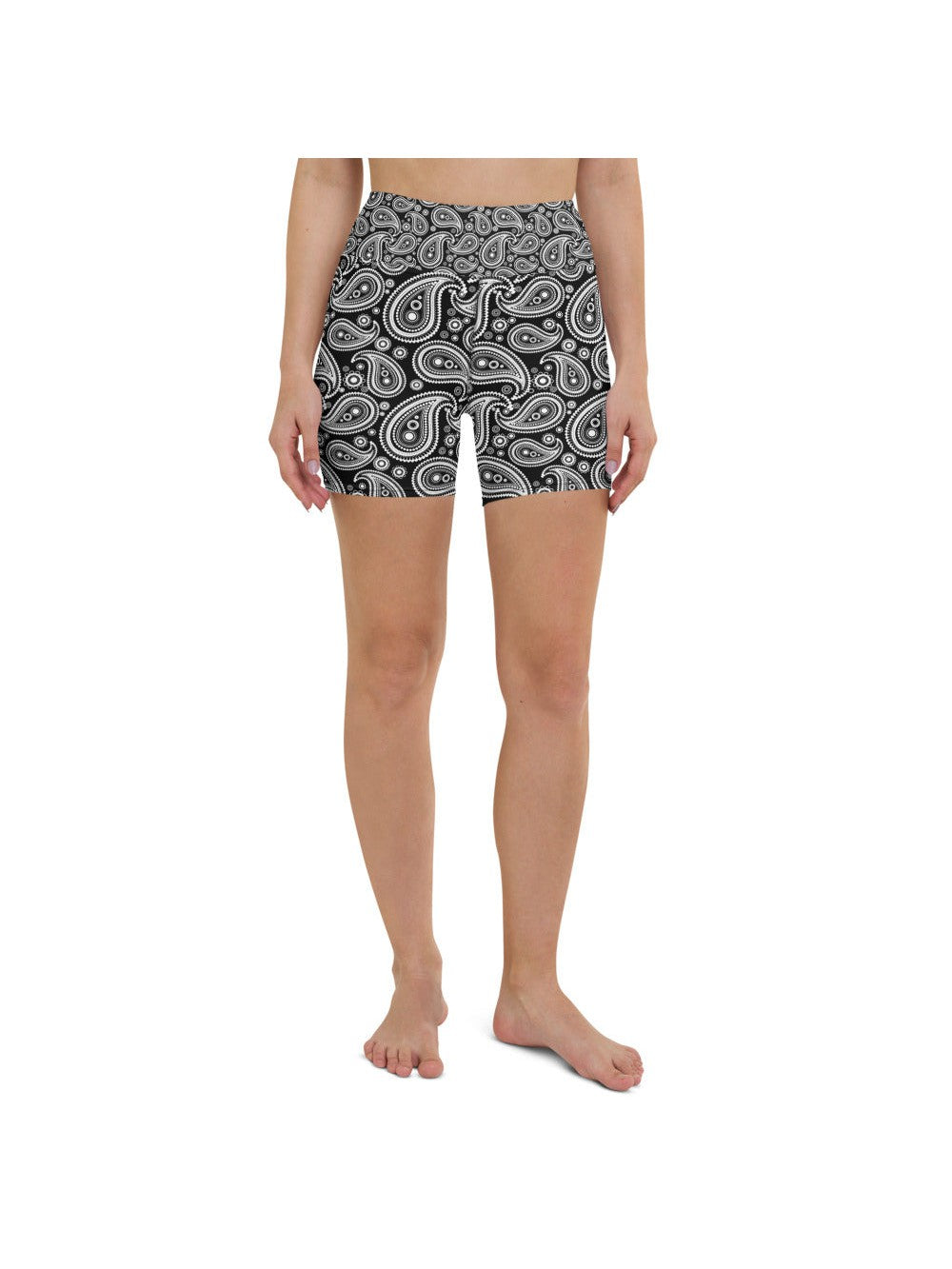 Womens Yoga Shorts Black & White Paisley | Gearbunch.com