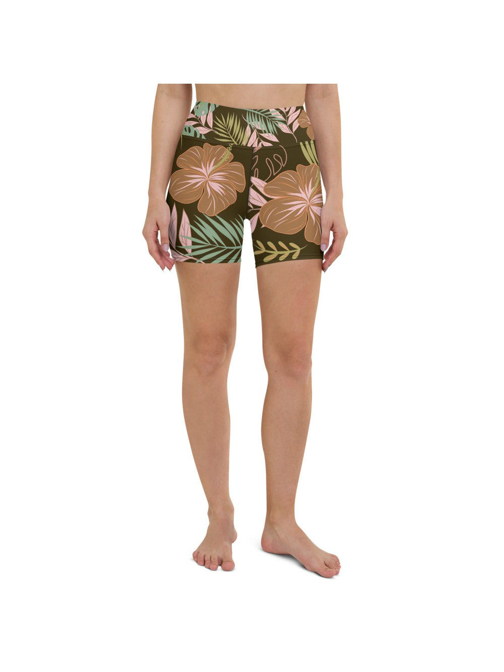 Womens Yoga Shorts Fall Floral Brown/Pink/Green | Gearbunch.com