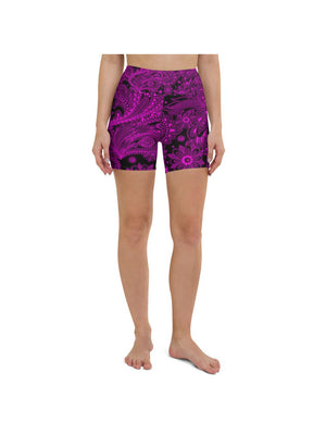 Womens Yoga Shorts Pink Glowing Floral Pink/Black | Gearbunch.com