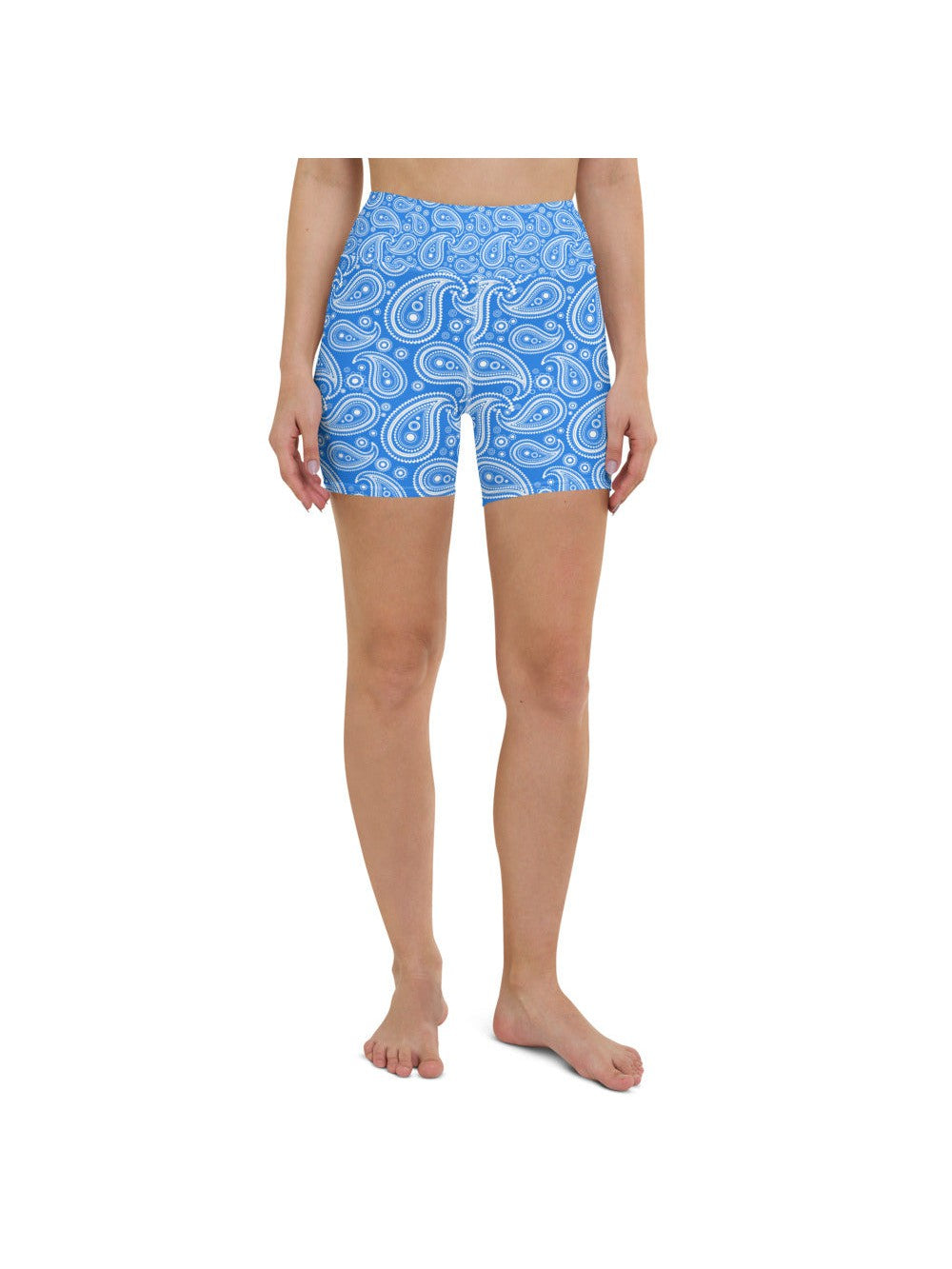 Womens Yoga Shorts Blue & White Paisley | Gearbunch.com