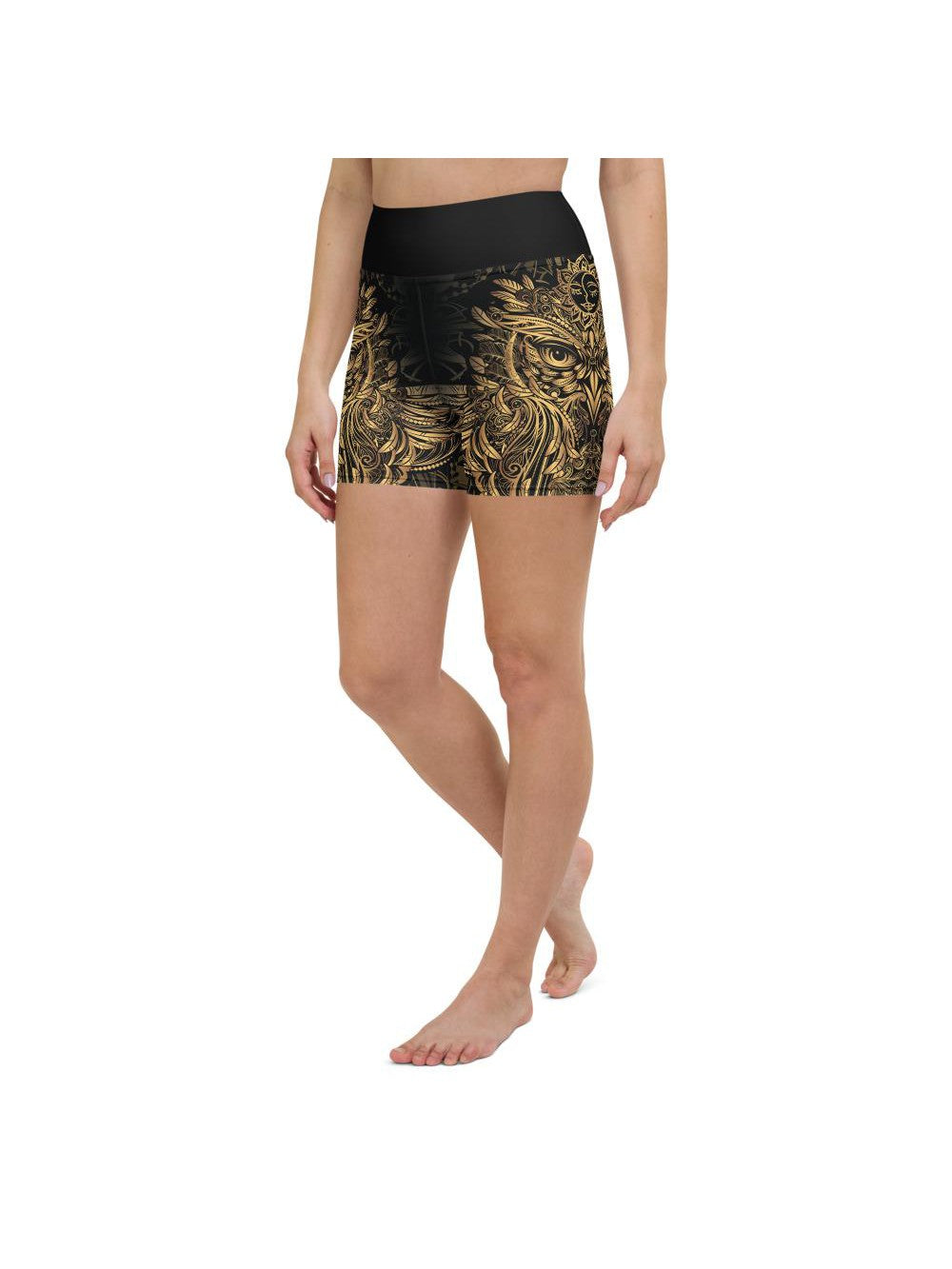 Golden Ornamental Owl Yoga Shorts Gearbunch