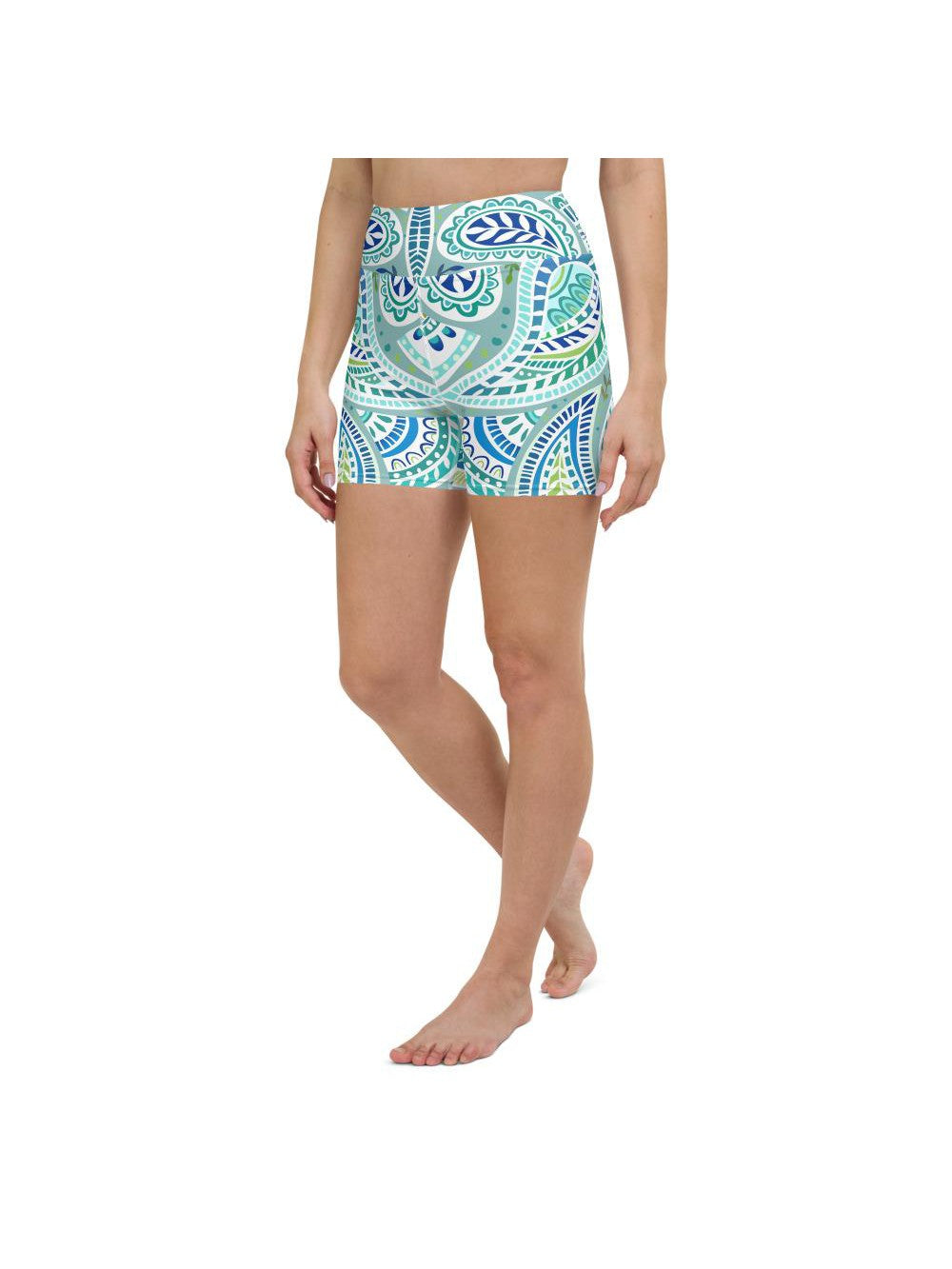 Blue and Green Paisley Yoga Shorts Gearbunch