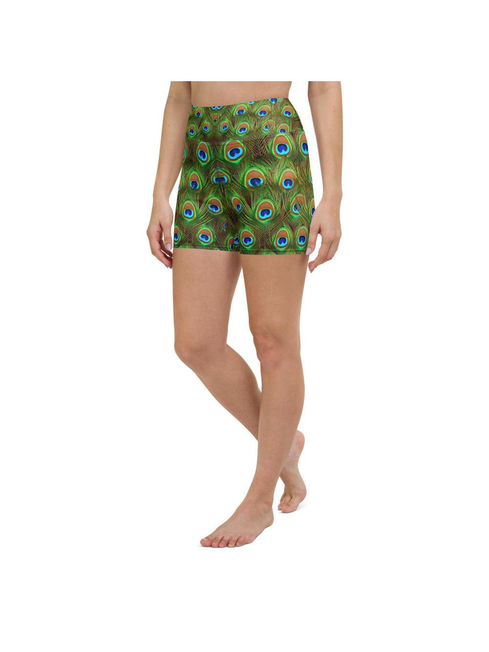 Peacock Feathered Yoga Shorts Gearbunch