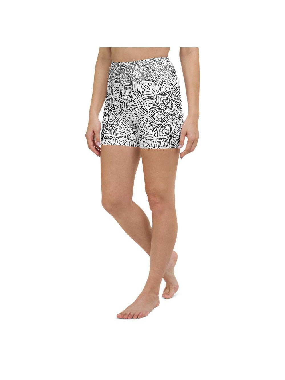 White & Black Mandala Yoga Shorts Gearbunch