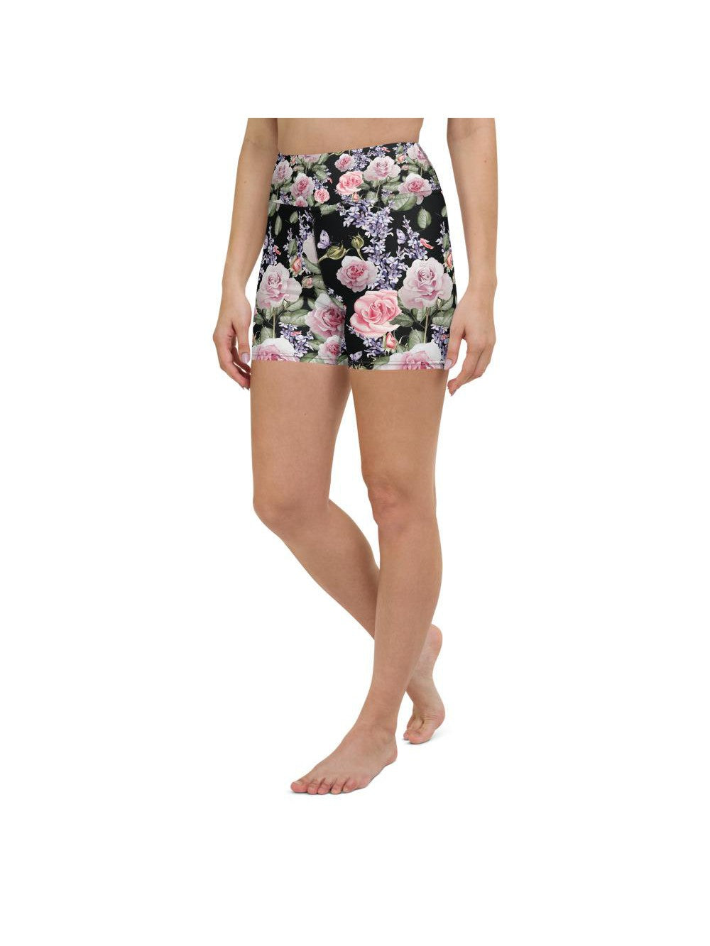 Watercolor Roses & Lavender Yoga Shorts Gearbunch