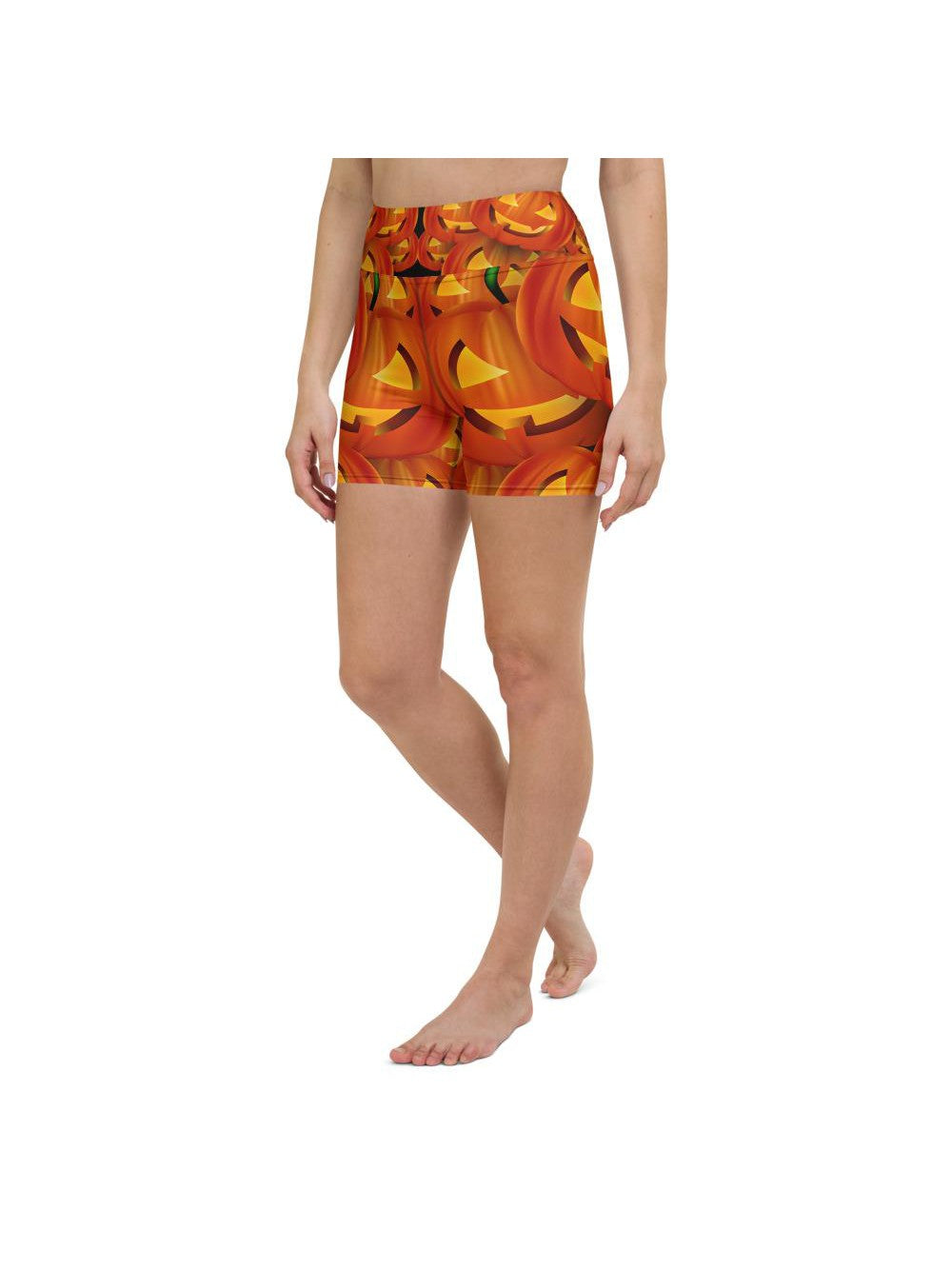 Womens Yoga Shorts Halloween Pumpkin Orange/Yellow | Gearbunch.com