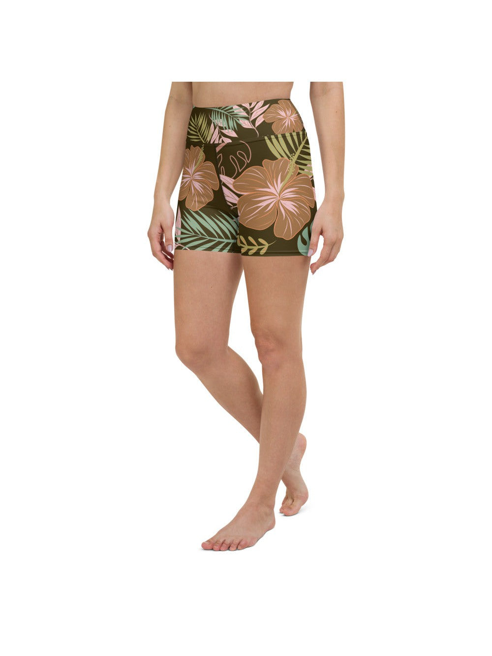 Womens Yoga Shorts Fall Floral Brown/Pink/Green | Gearbunch.com