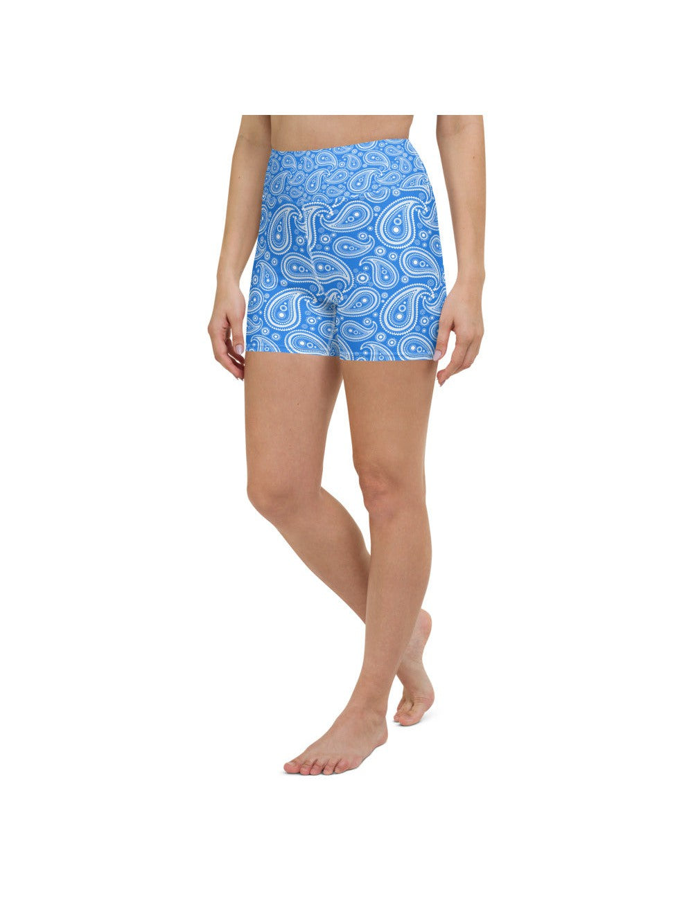 Womens Yoga Shorts Blue & White Paisley | Gearbunch.com