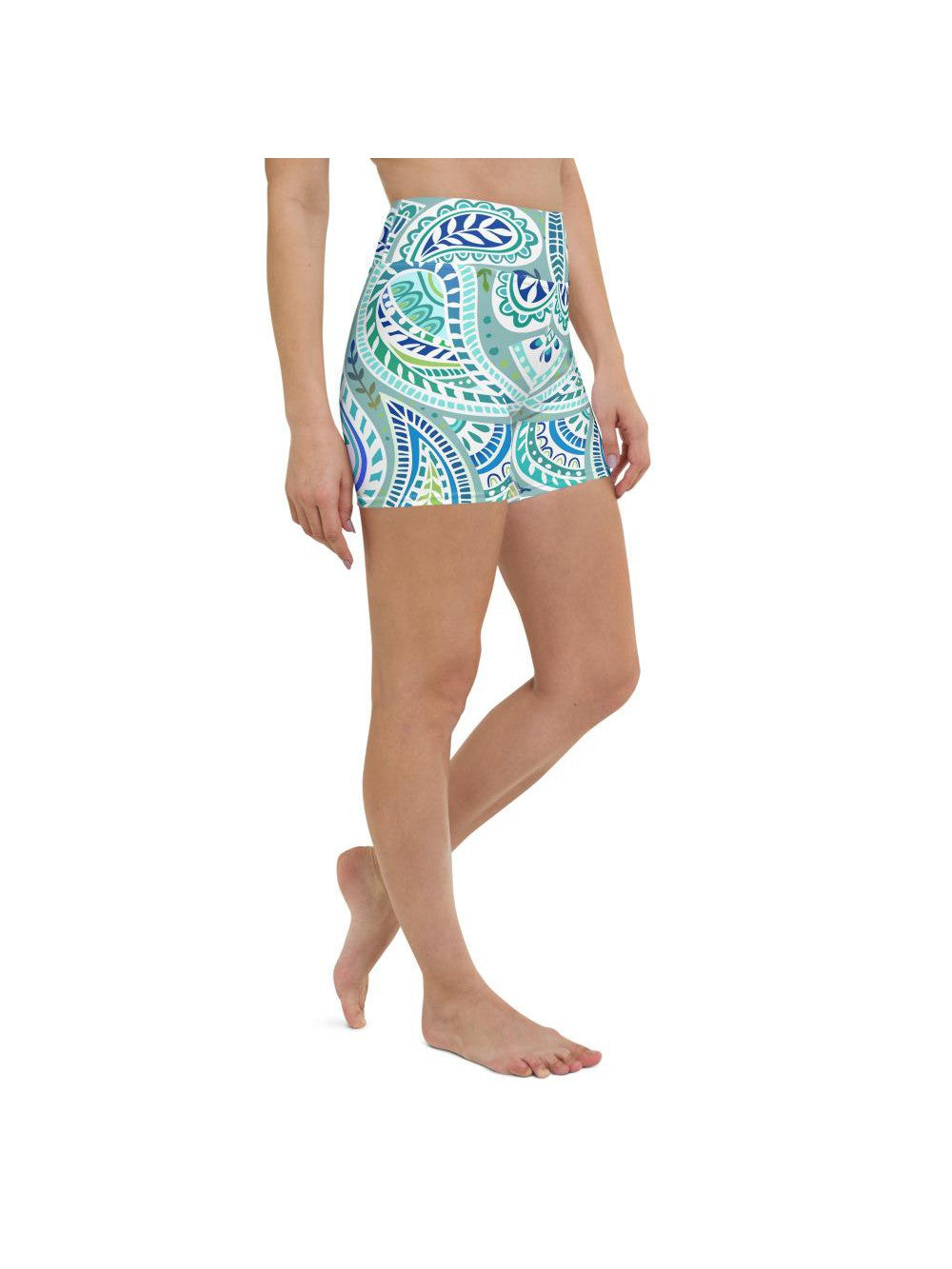 Blue and Green Paisley Yoga Shorts Gearbunch