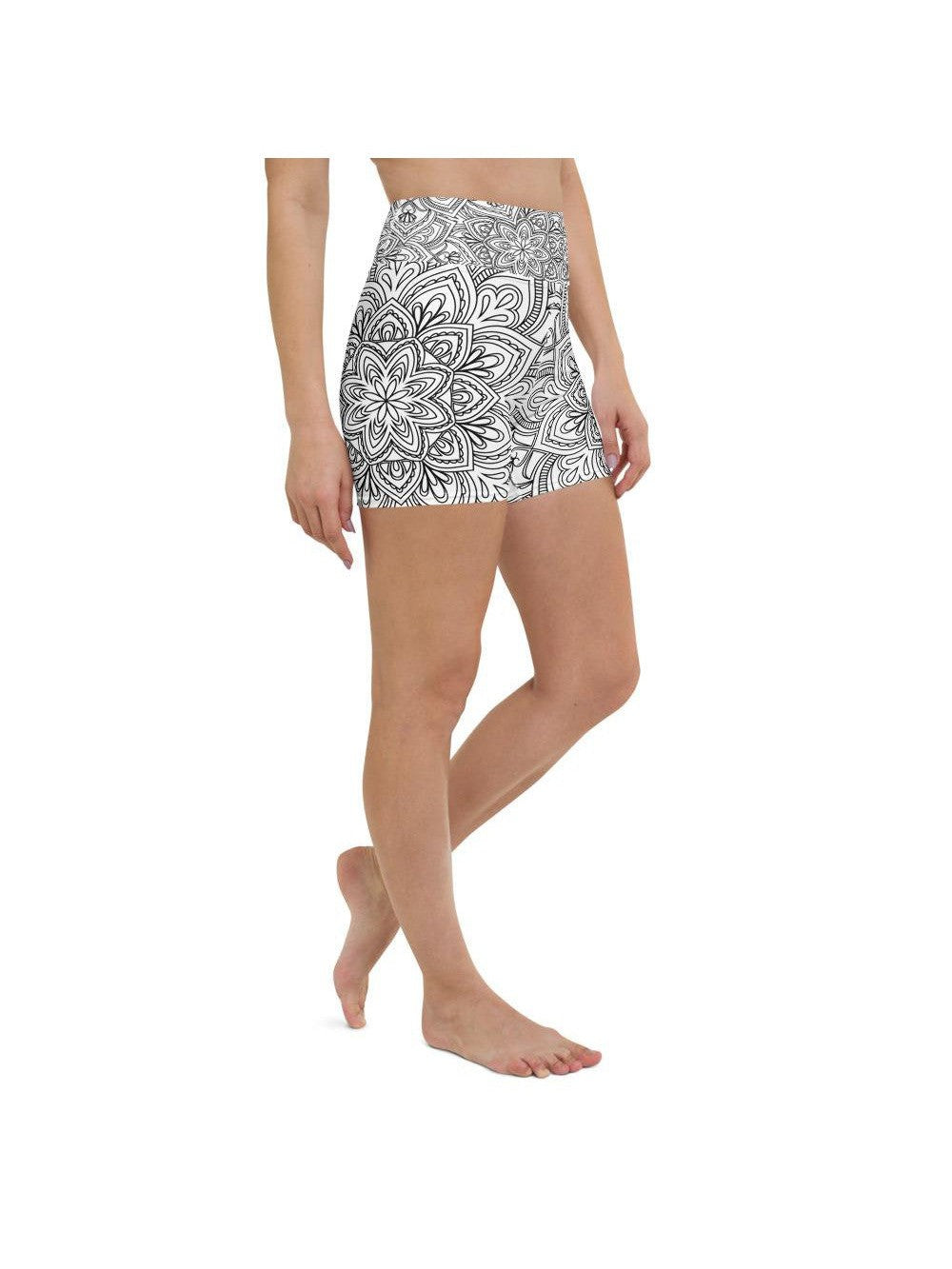 White & Black Mandala Yoga Shorts Gearbunch