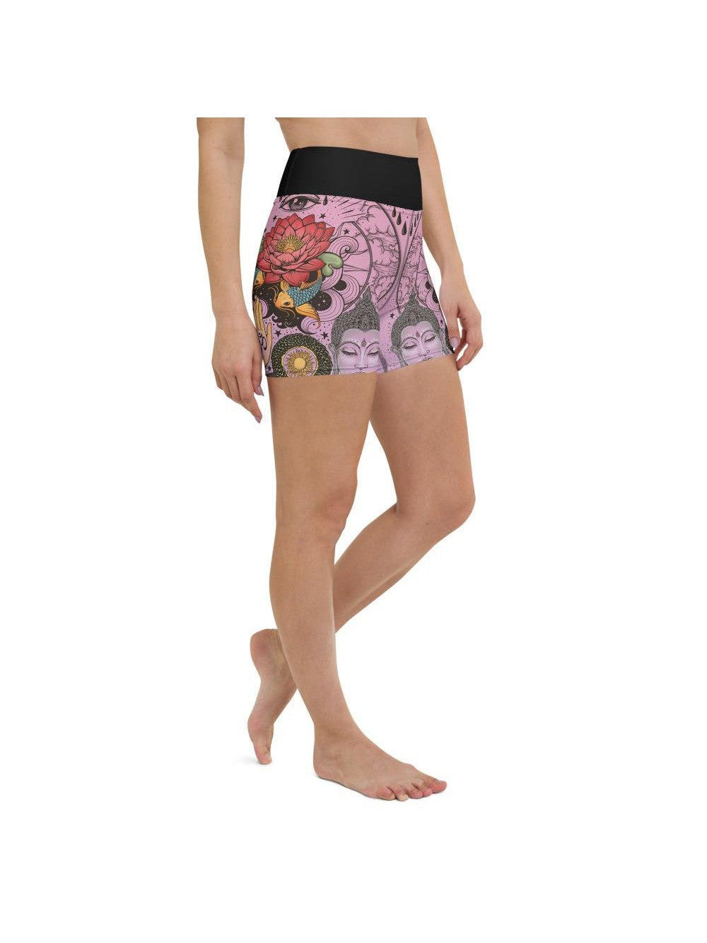 Pink Tattooed Lotus Yoga Shorts Gearbunch