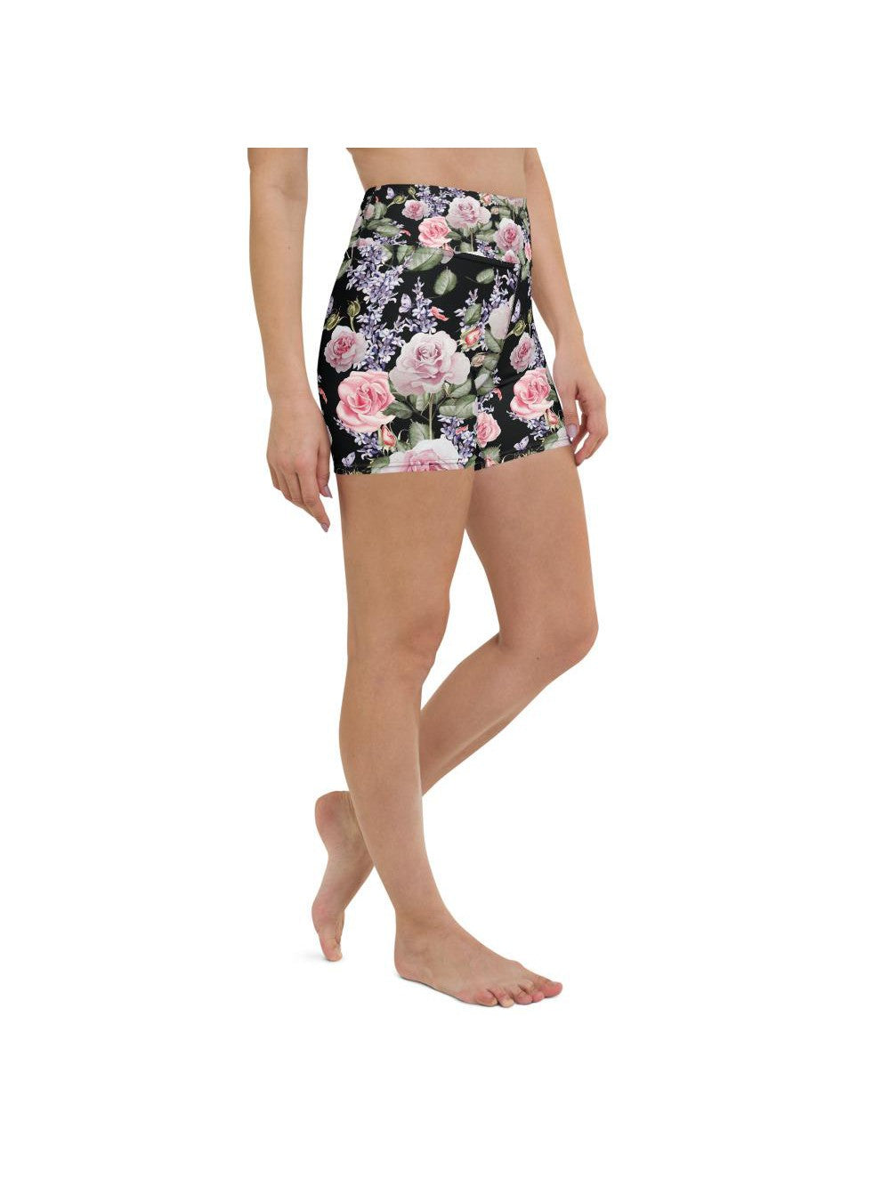 Watercolor Roses & Lavender Yoga Shorts Gearbunch