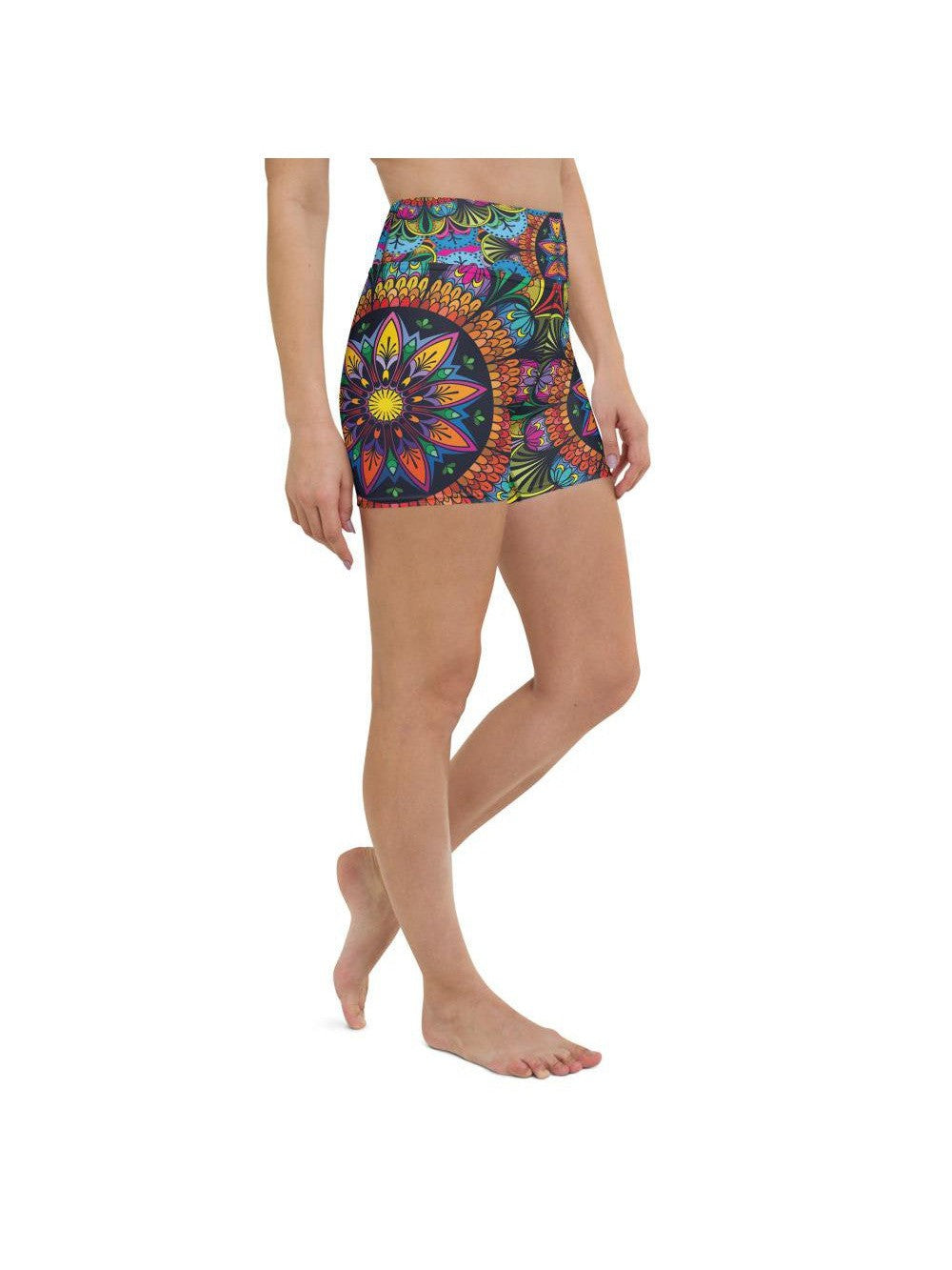 Womens Yoga Shorts Colorful Mandala Red/Blue/Yellow | Gearbunch.com