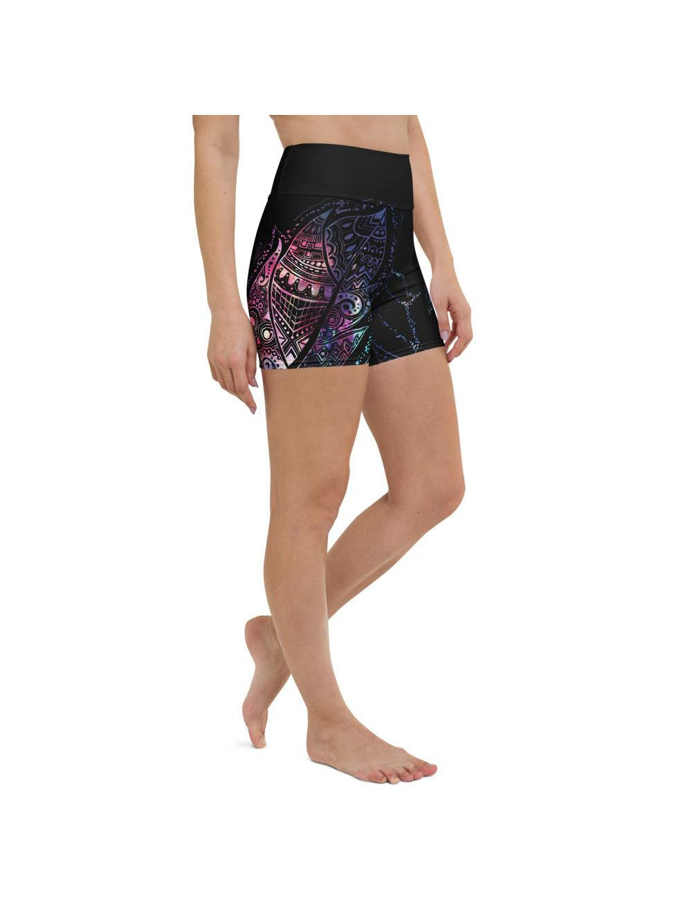 Womens Yoga Shorts Mystic Feather Black/Blue/Purple | Gearbunch.com