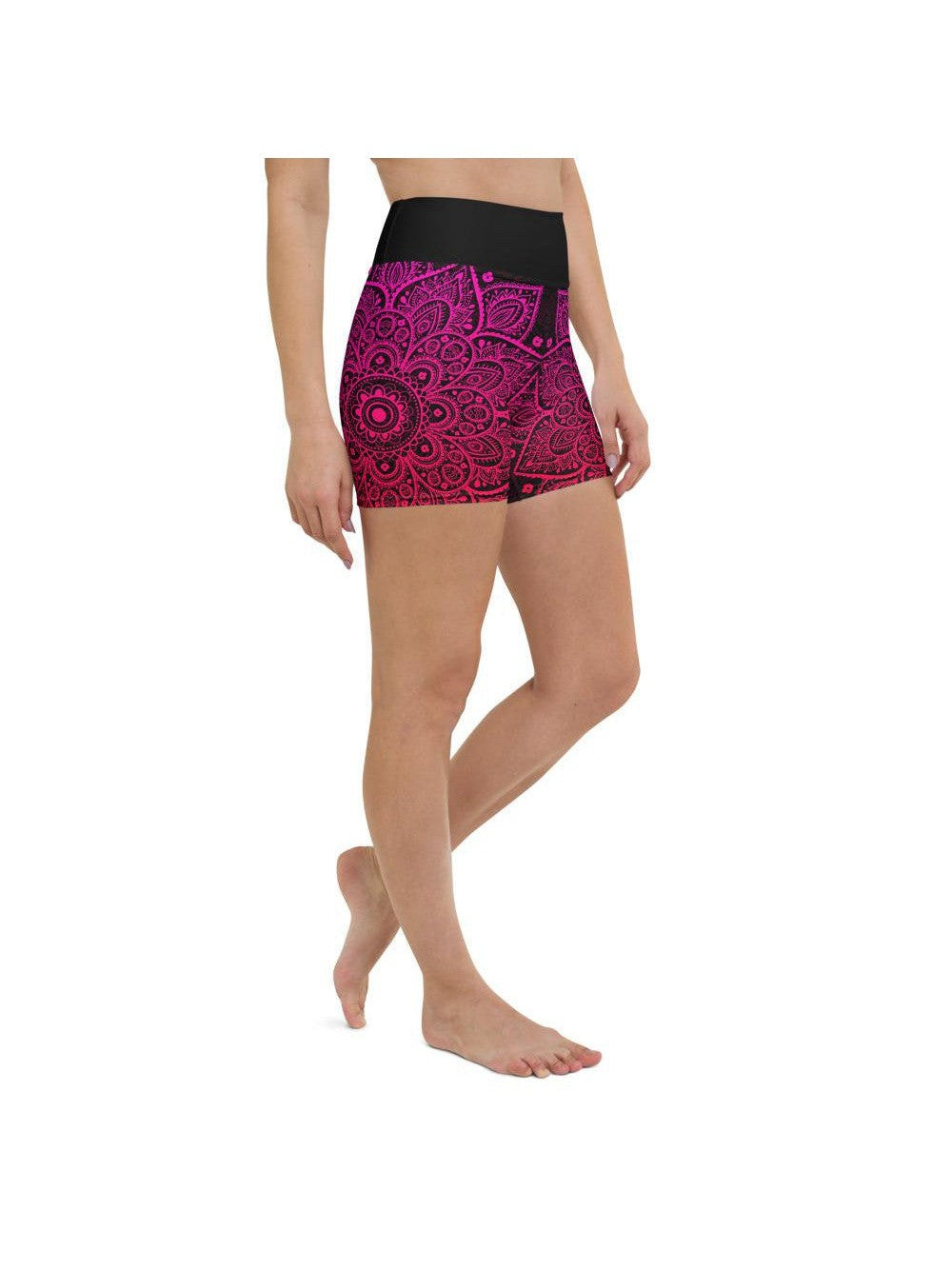 Womens Yoga Shorts Pink Mandala Pink/Black | Gearbunch.com