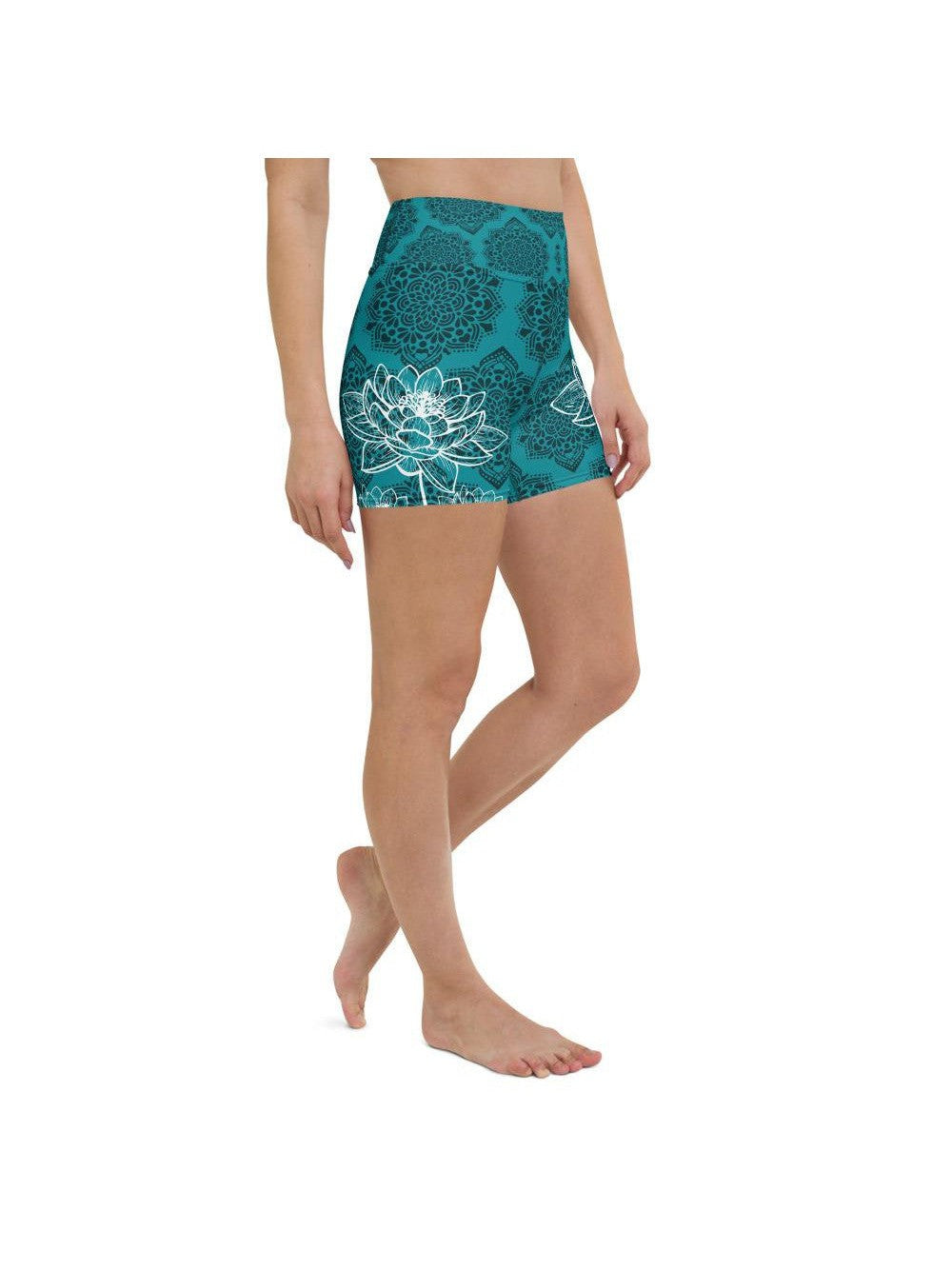 Womens Yoga Shorts Cyan Blue Lotus Blue/Black/White | Gearbunch.com