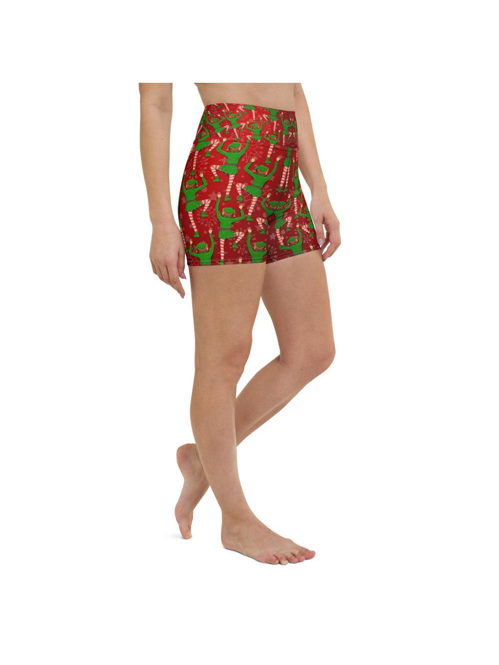 Womens Yoga Shorts Santa's Elves Red/Green/White | Gearbunch.com