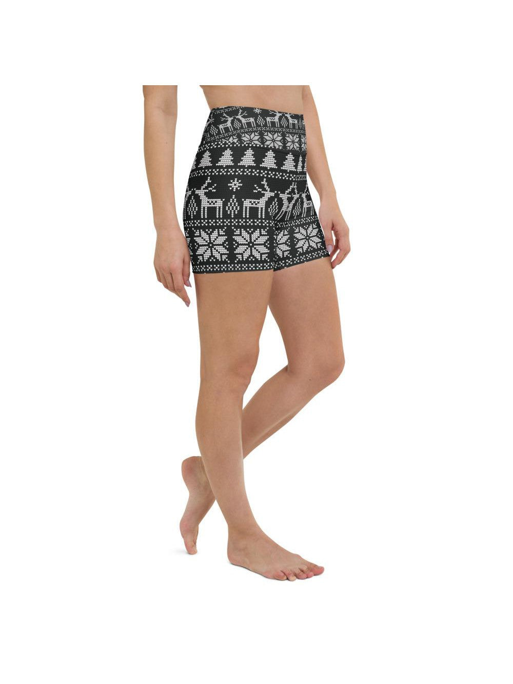 Womens Yoga Shorts B&W Ugly Christmas Black/White | Gearbunch.com