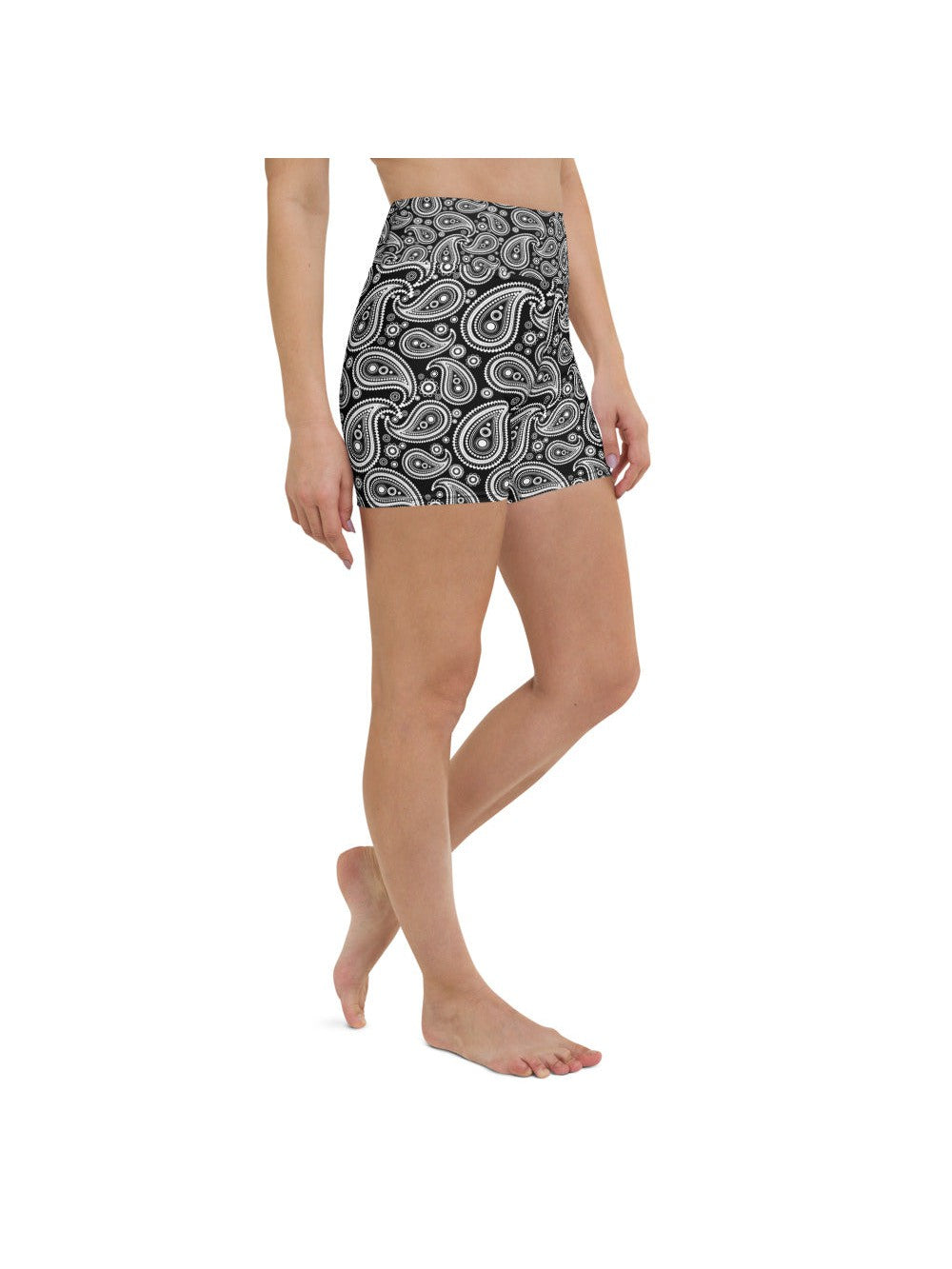 Womens Yoga Shorts Black & White Paisley | Gearbunch.com