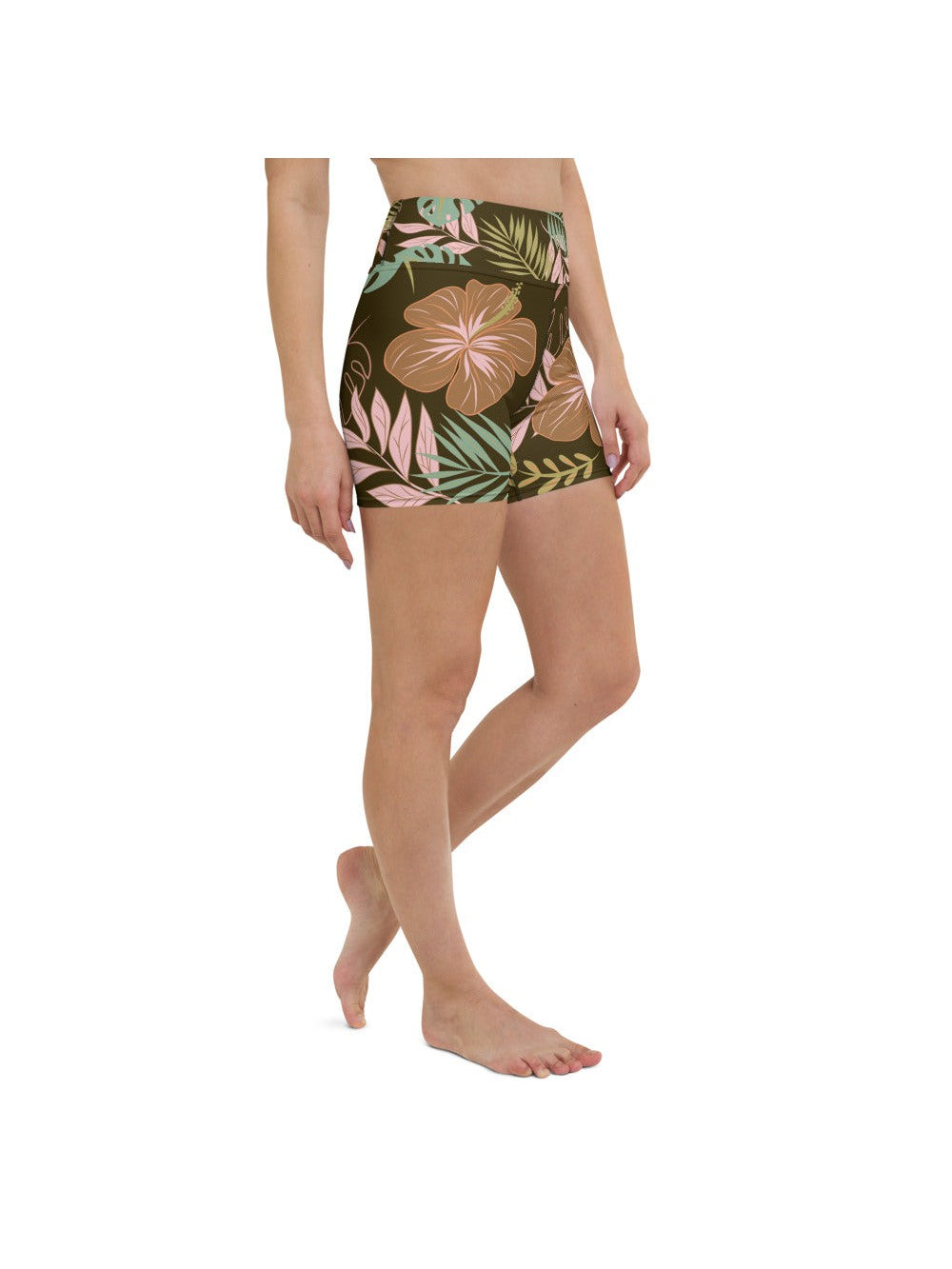 Womens Yoga Shorts Fall Floral Brown/Pink/Green | Gearbunch.com