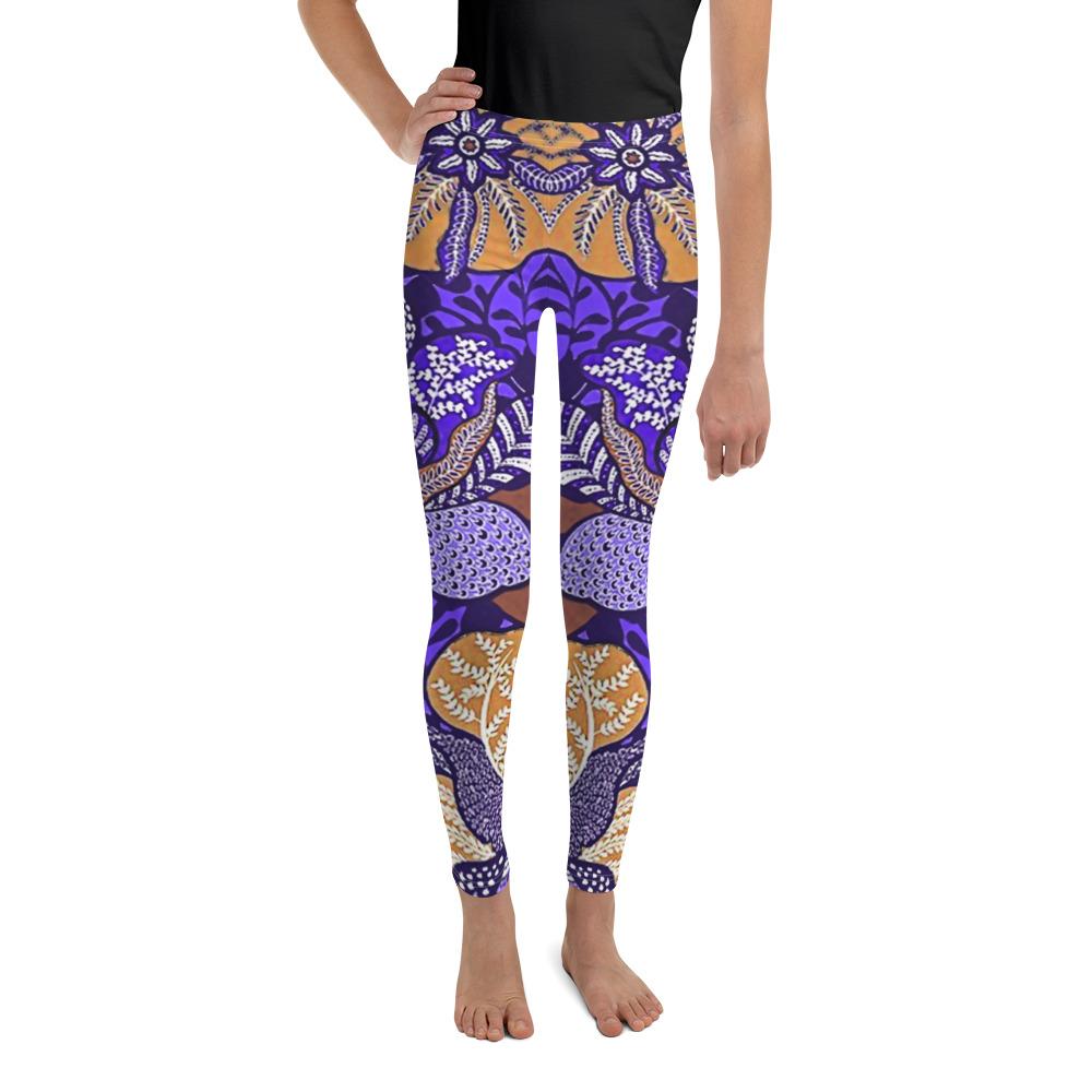 Purple Batik Floral Youth Leggings Gearbunch