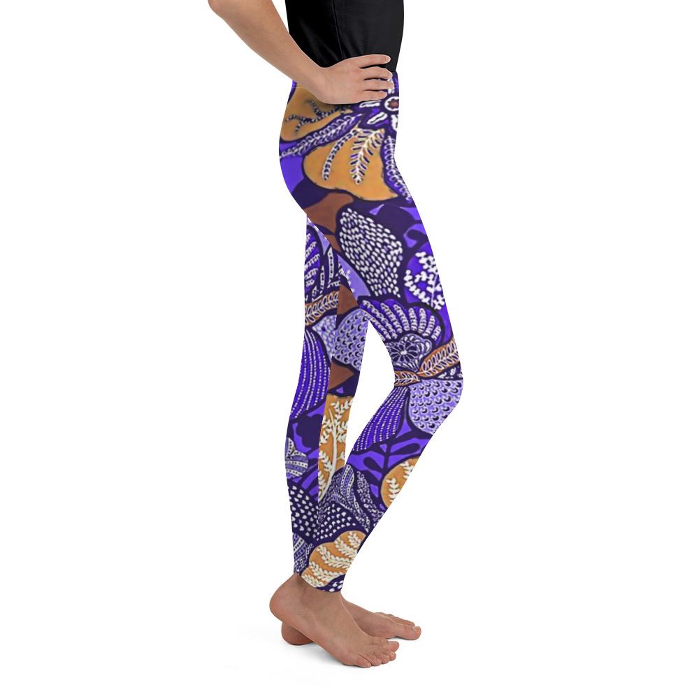 Purple Batik Floral Youth Leggings Gearbunch