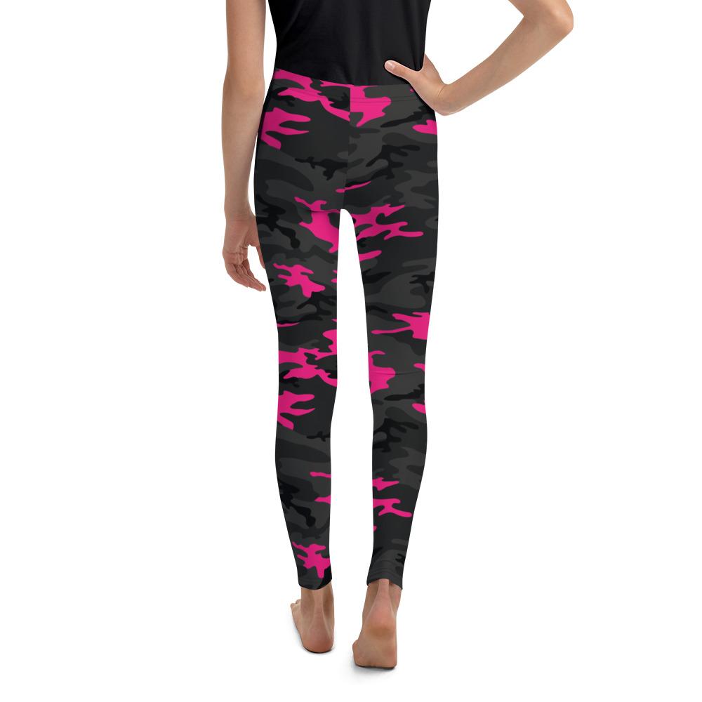 Dark Pink Camo Youth Leggings Gearbunch