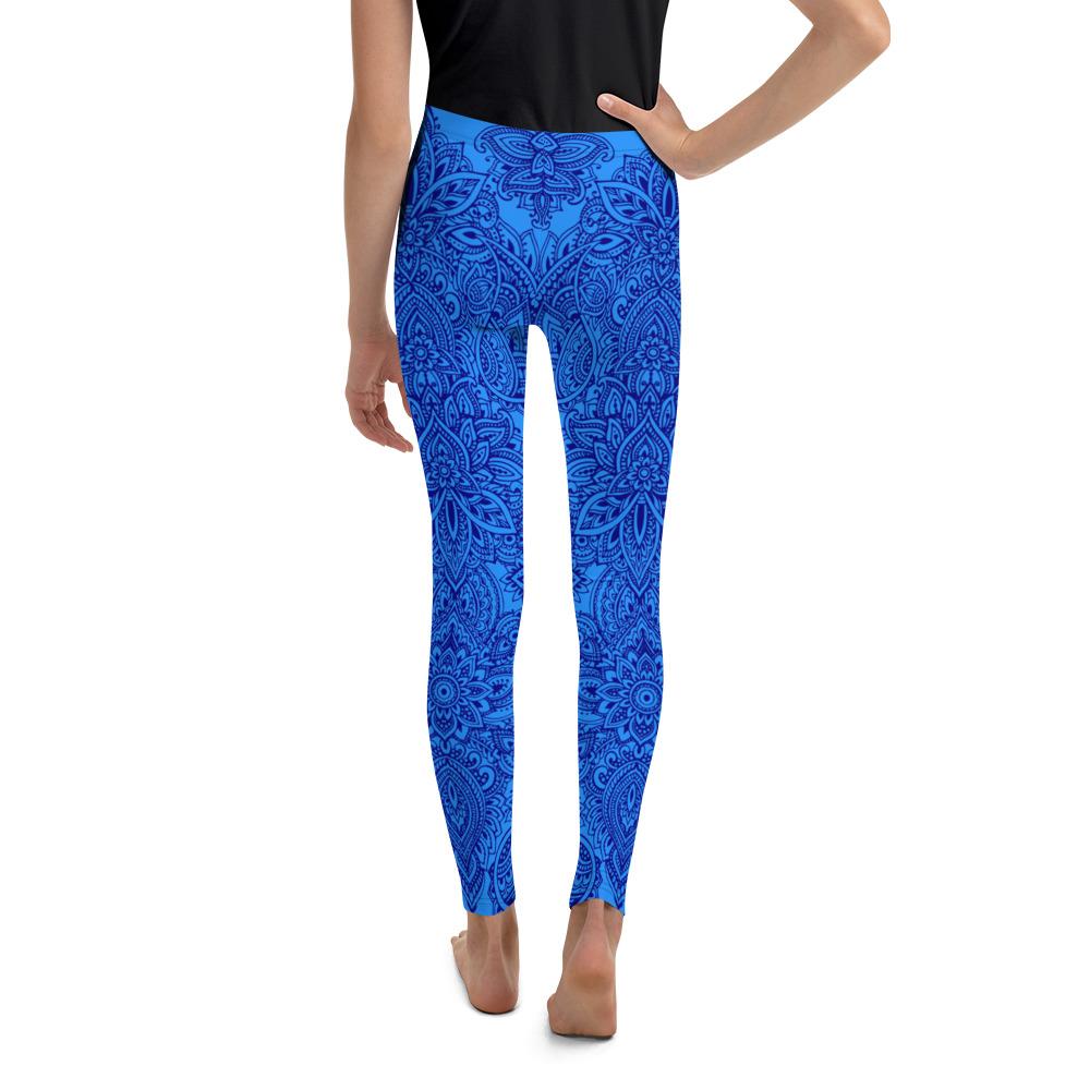 Blue and Navy Henna Tattoo Youth Leggings Gearbunch