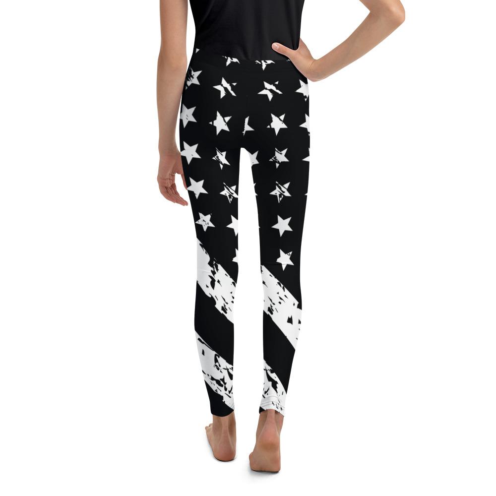 Youth Black & White American Flag Leggings | Gearbunch.com