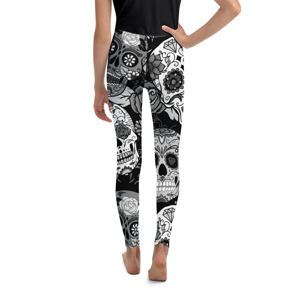 Youth Black & White Sugar Skull Leggings | Gearbunch.com