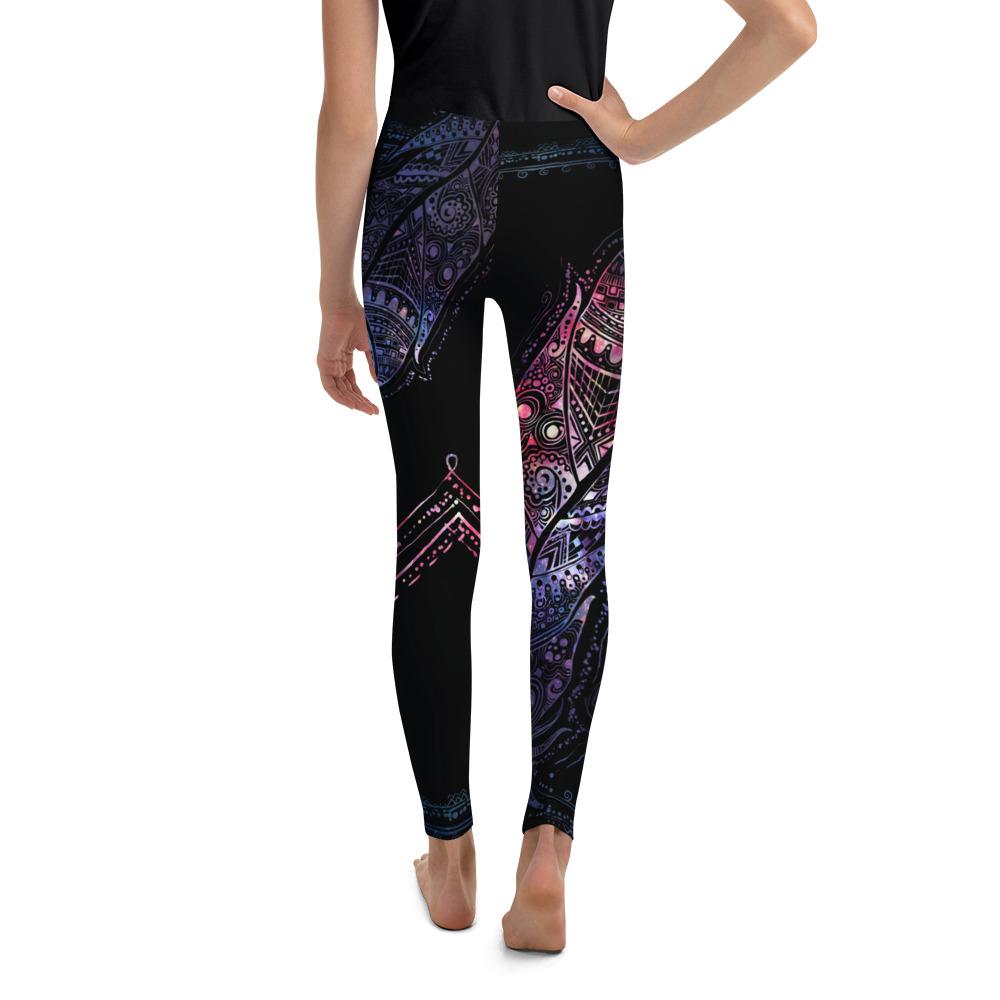 Youth Mystic Feather Leggings Black/Purple/Pink | Gearbunch.com