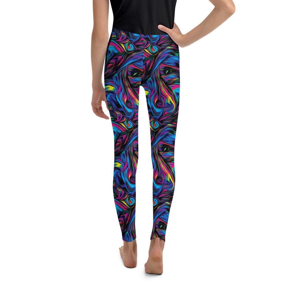 Youth Psychedelic Neon Paint Leggings Blue/Pink/Yellow | Gearbunch.com