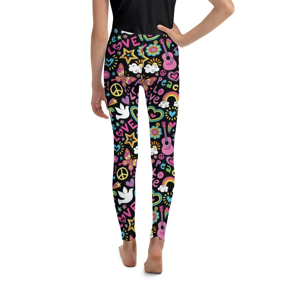 Youth Peace and Love Leggings Black/Pink/Blue | Gearbunch.com