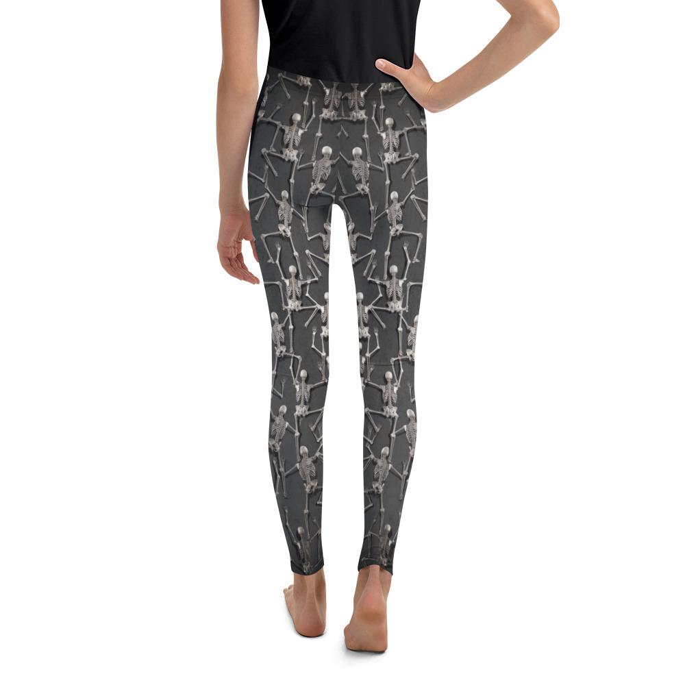 Youth Tiny Skeletons Creeping Up Leggings Grey/Black | Gearbunch.com