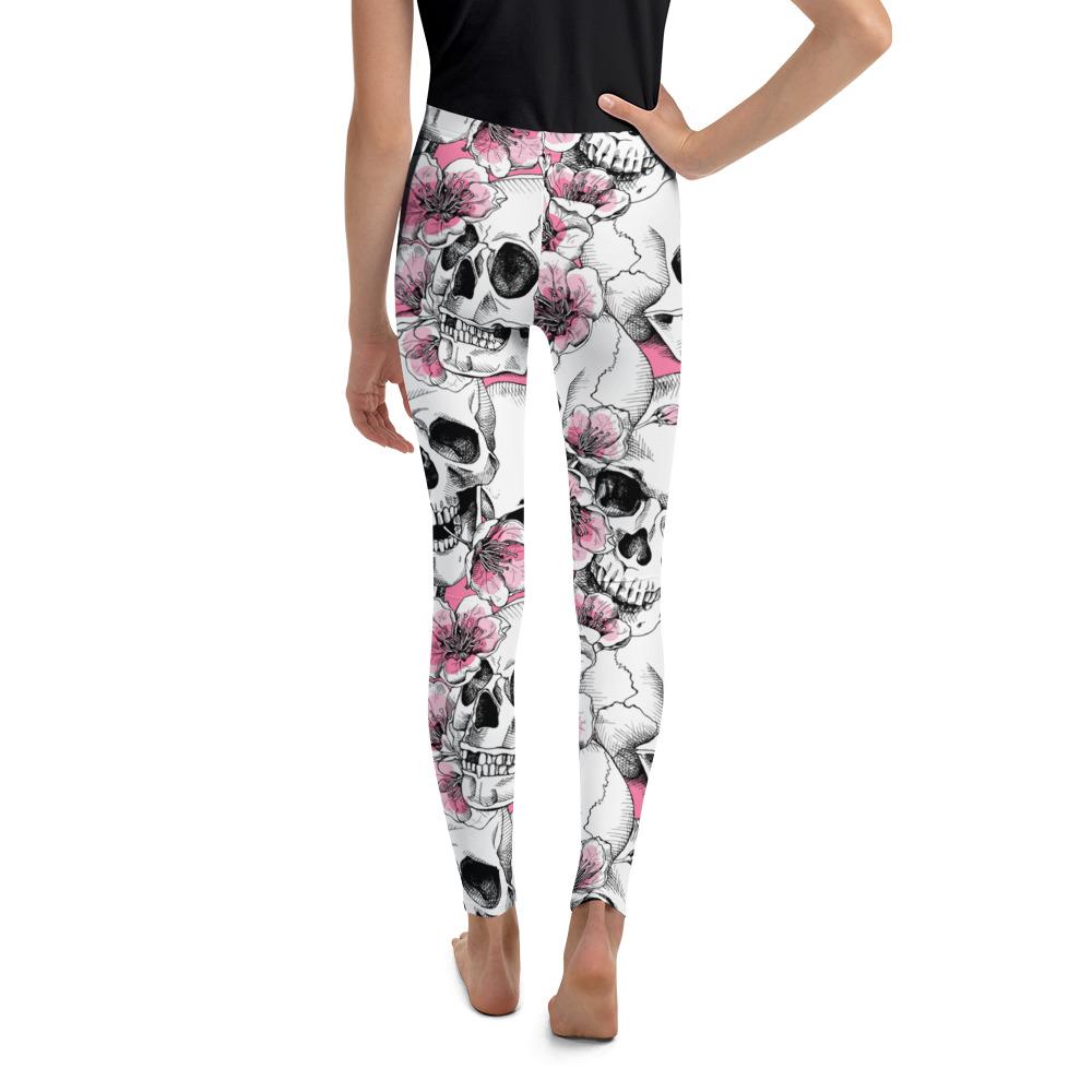 Pink Floral Skulls Youth Leggings