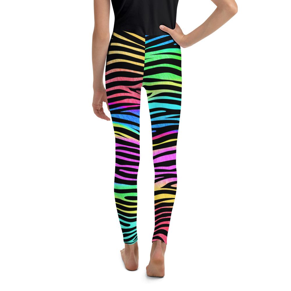 Youth Colorful Zebra Striped Leggings Rainbow | Gearbunch.com