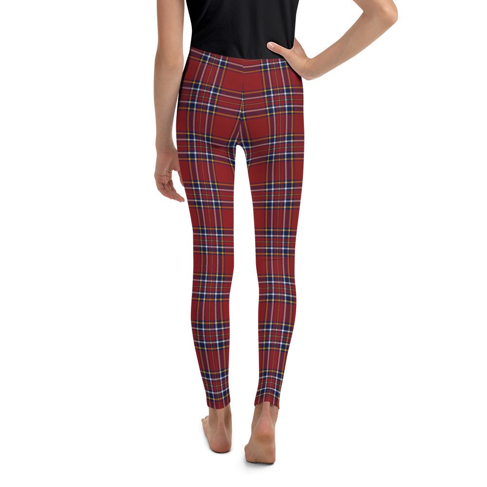 Youth Deep Red Tartan Leggings Red/Blue/White | Gearbunch.com