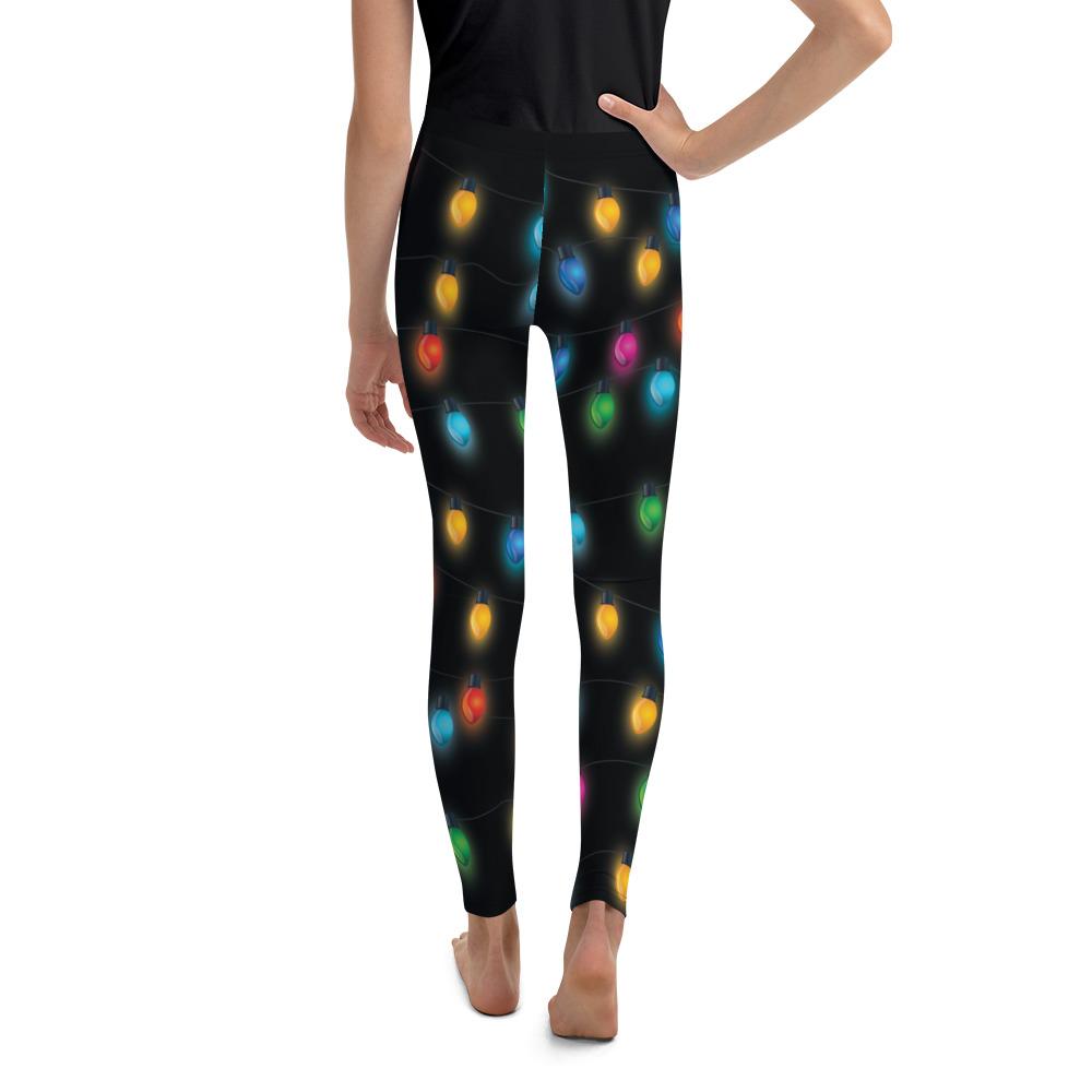 Youth Christmas Lights Leggings Black/Yellow/Blue | Gearbunch.com