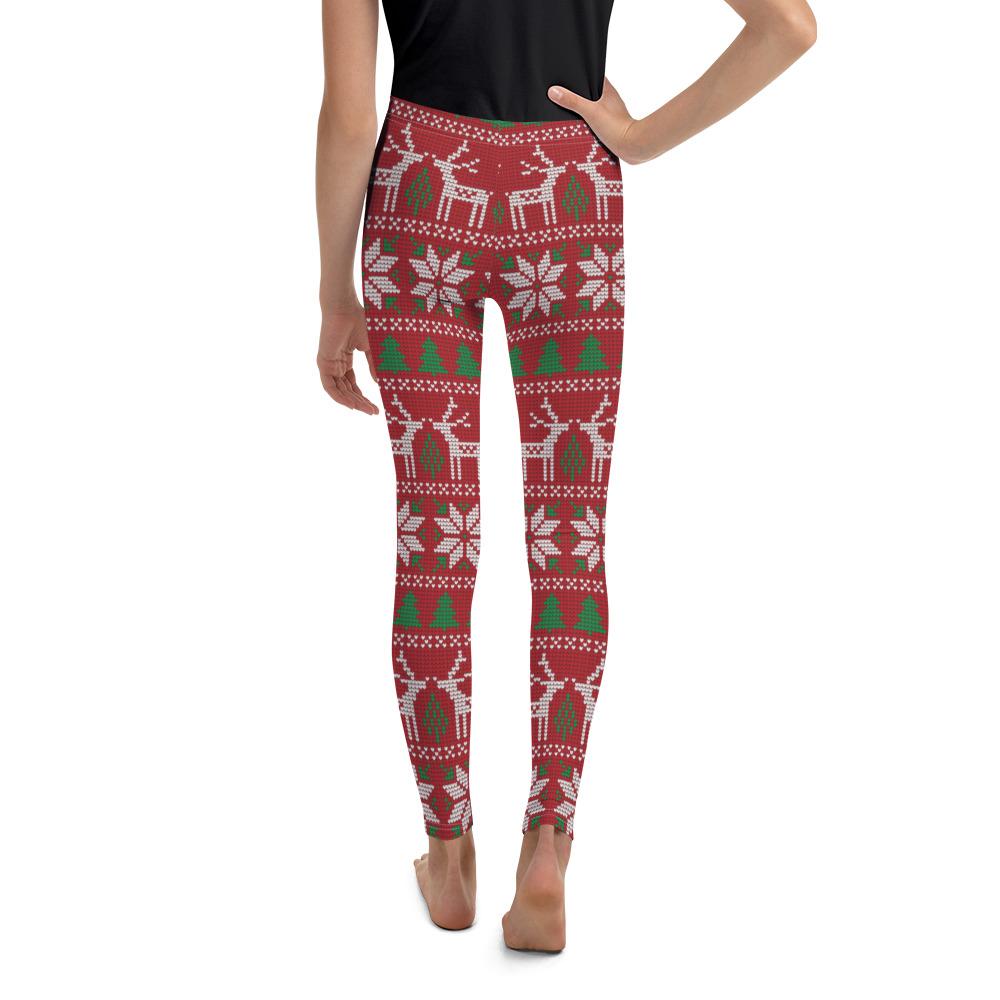 Youth Red Ugly Christmas Leggings Red/Green/White | Gearbunch.com